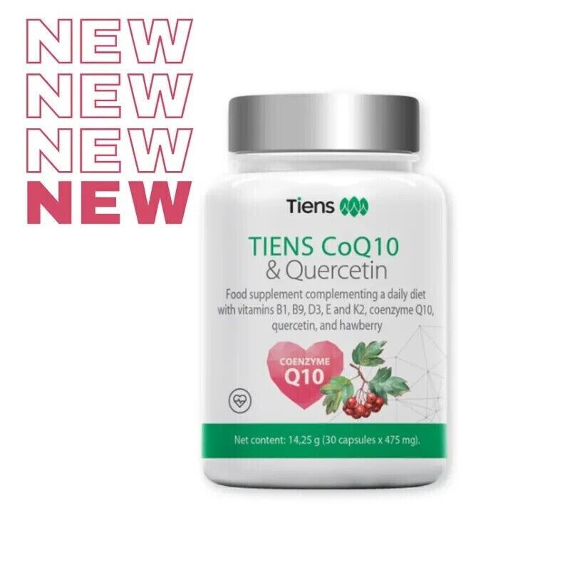 TIENS CoQ10 & Qercetin mit Vitaminen B1 B9 D3 E und K2, Coenzym Q10 & Weißdorn