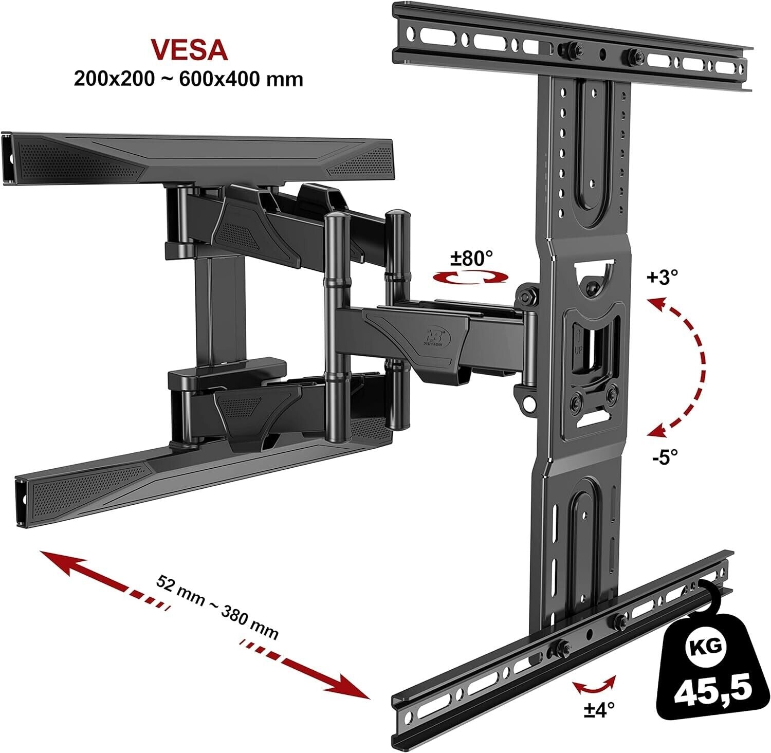 TV Wandhalterung, schwenkbar, robust, für Bildschirme von 45 bis 75 Zoll 11,9 cm