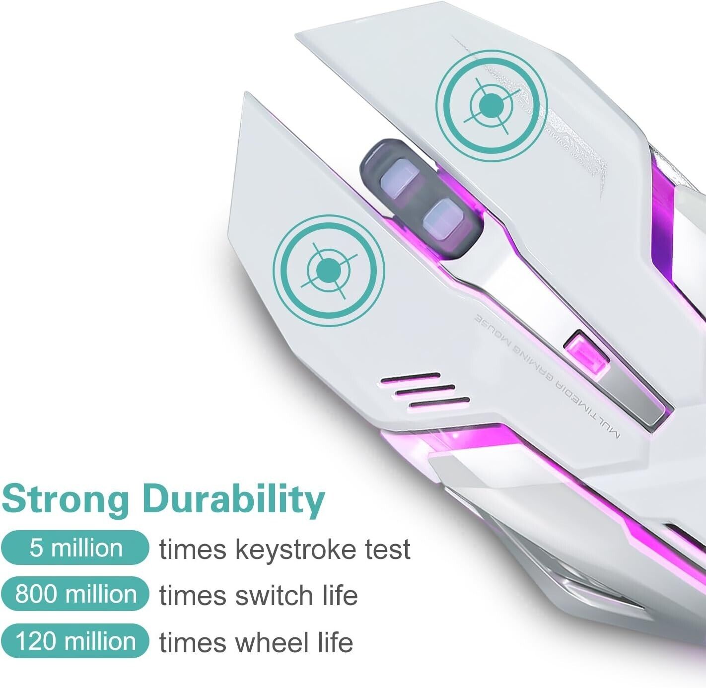 USB gaming mouse with 6 programmable buttons, 4 adjustable DPI levels, LED lights