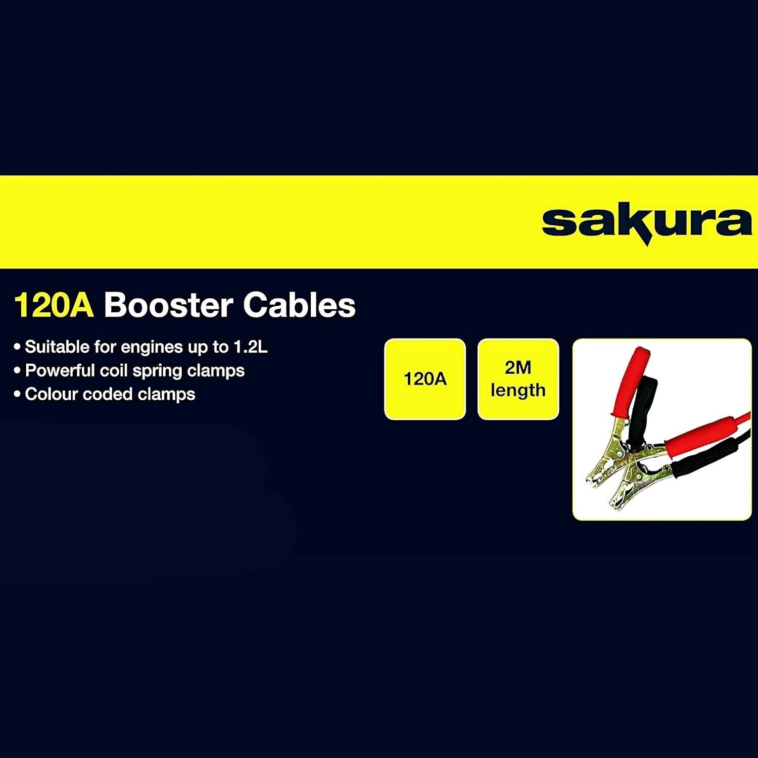 Sakura Starthilfekabel 120A 2m für Auto Motorrad LKW Überbrückungskabel  NEU