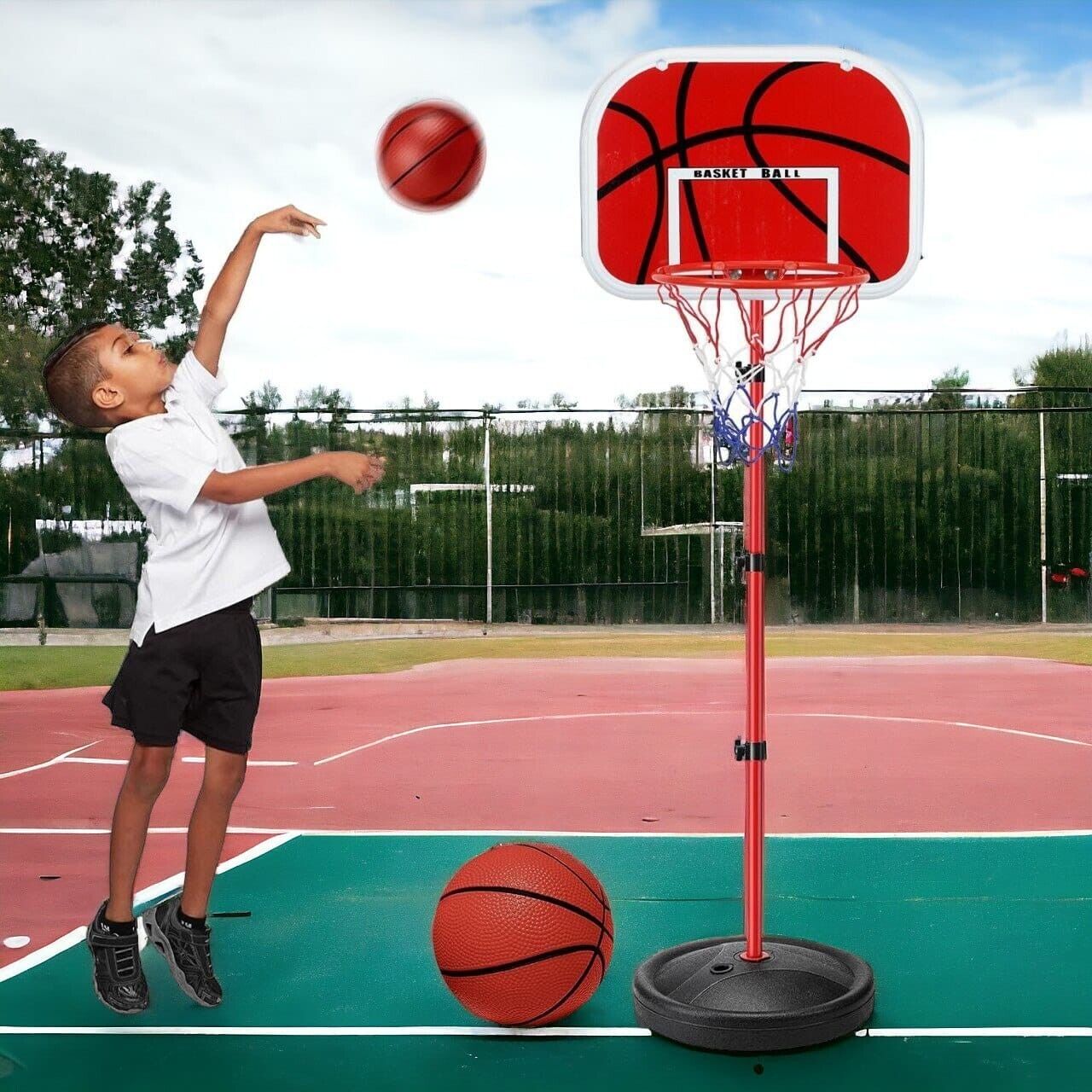 Kinder Basketball SET+Basketballkorb +Basketballständer+Pumpe+ Ball 73-170 cm