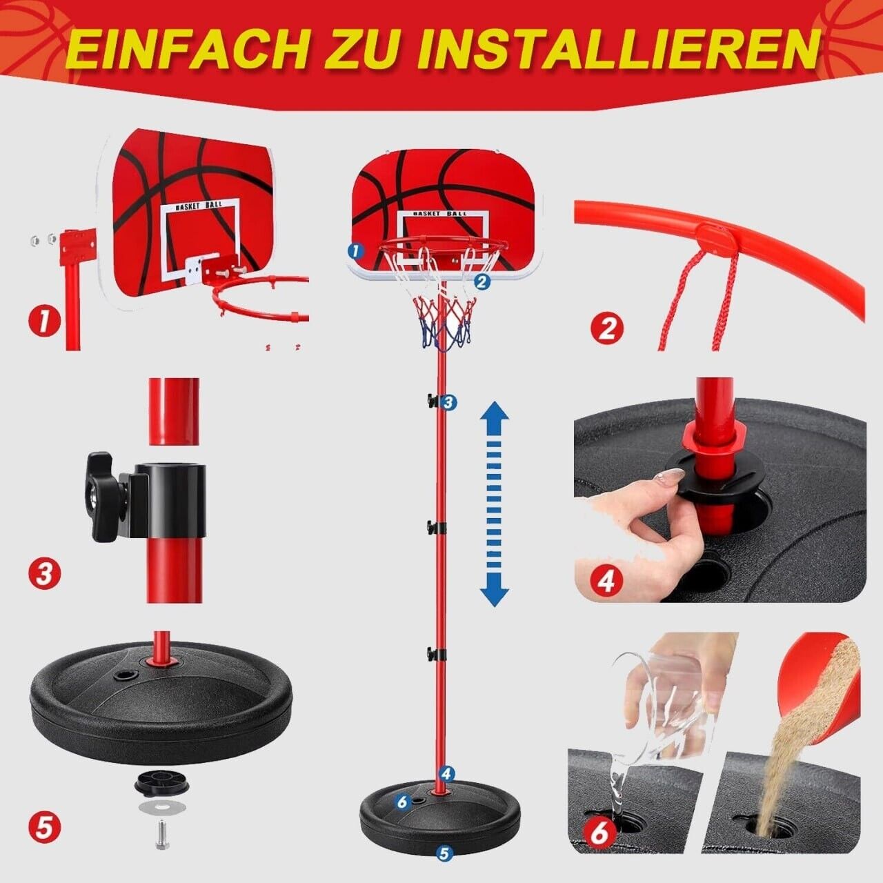 Basketballkorb für Kinder – Komplettset höhenverstellbar 73–170cm mit 2 Bällen & Pumpe