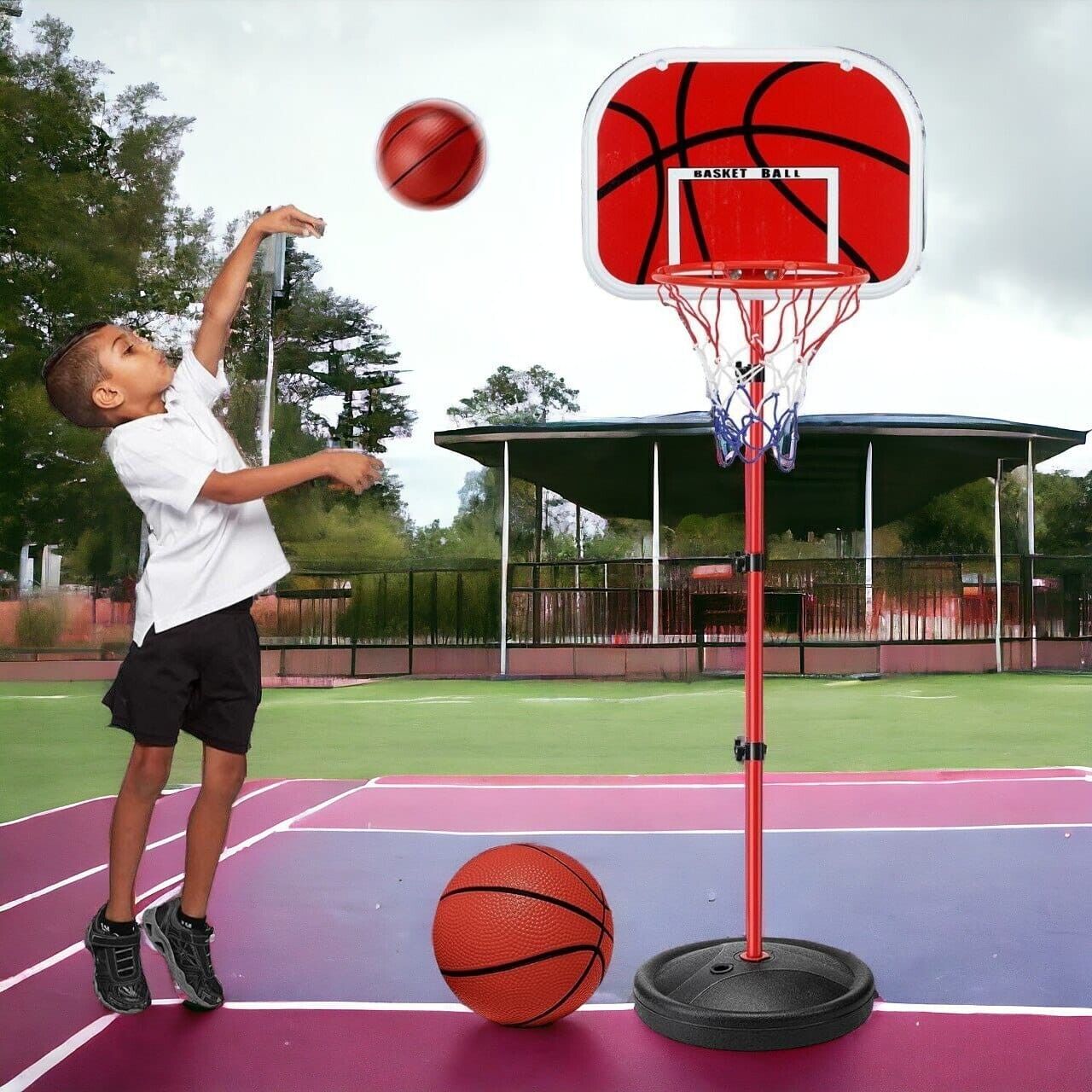 Basketballkorb für Kinder – Komplettset höhenverstellbar 73–170cm mit 2 Bällen & Pumpe