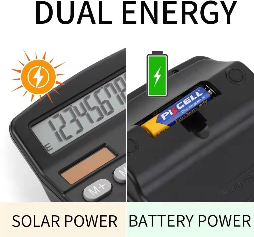 Calculator, Dual Power (Solar and Battery) Standard Calculator, 12-digit