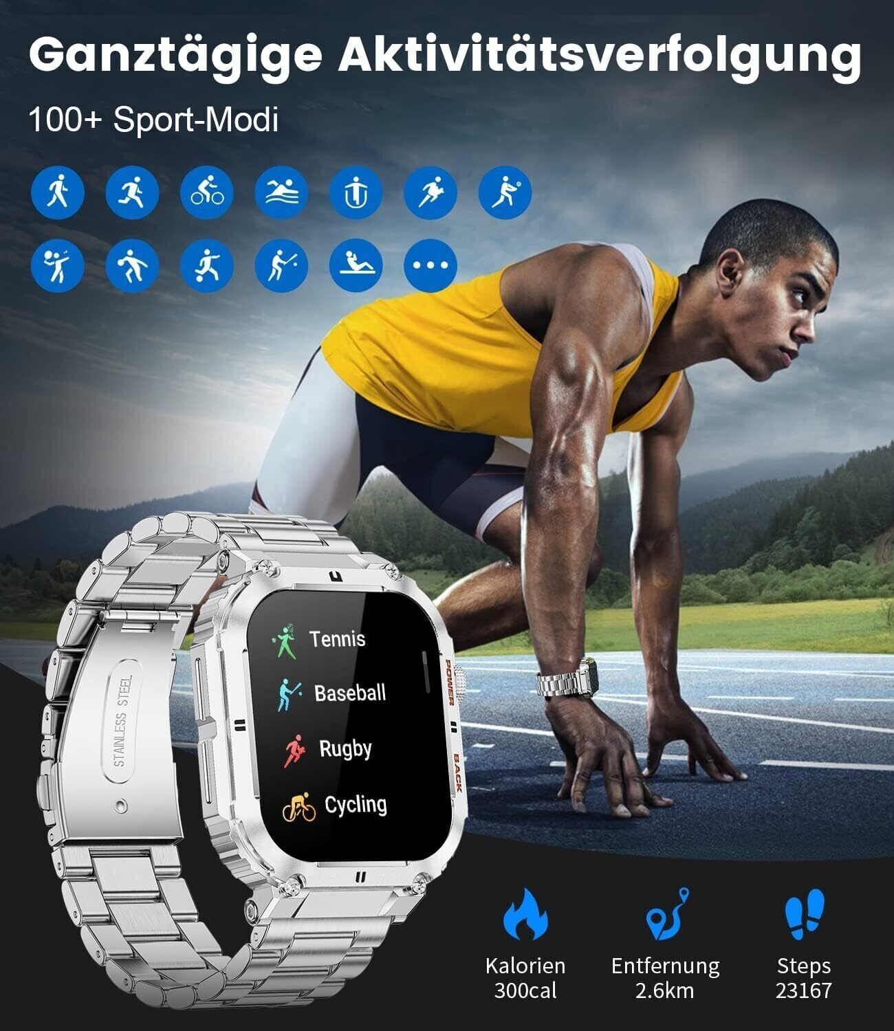 Men's Smartwatch with Phone Function, 1.96'' HD Touchscreen, 5ATM Waterproof