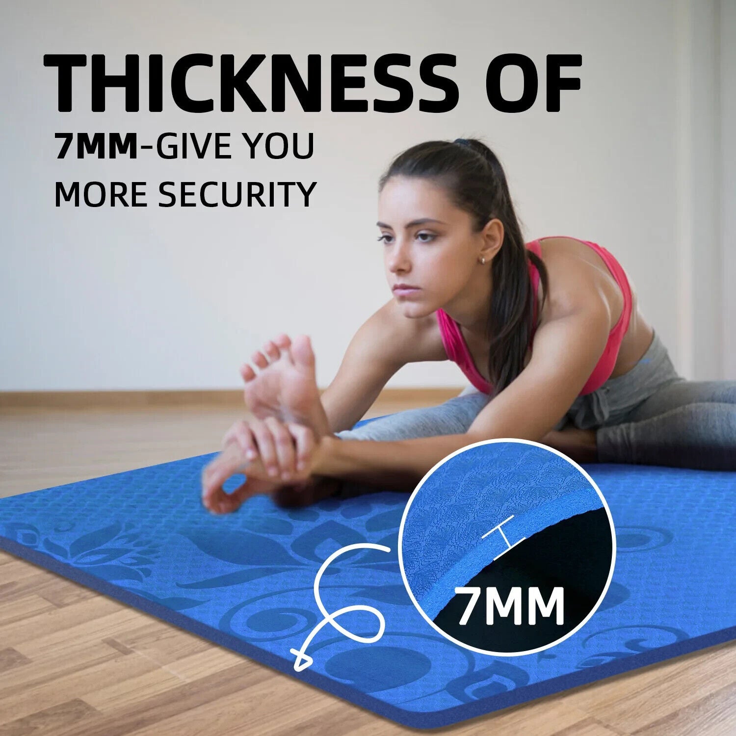 Blaue Yogamatte TPE rutschfest 180x60x0,7cm Sport- & Fitnessmatte mit Tragegurt
