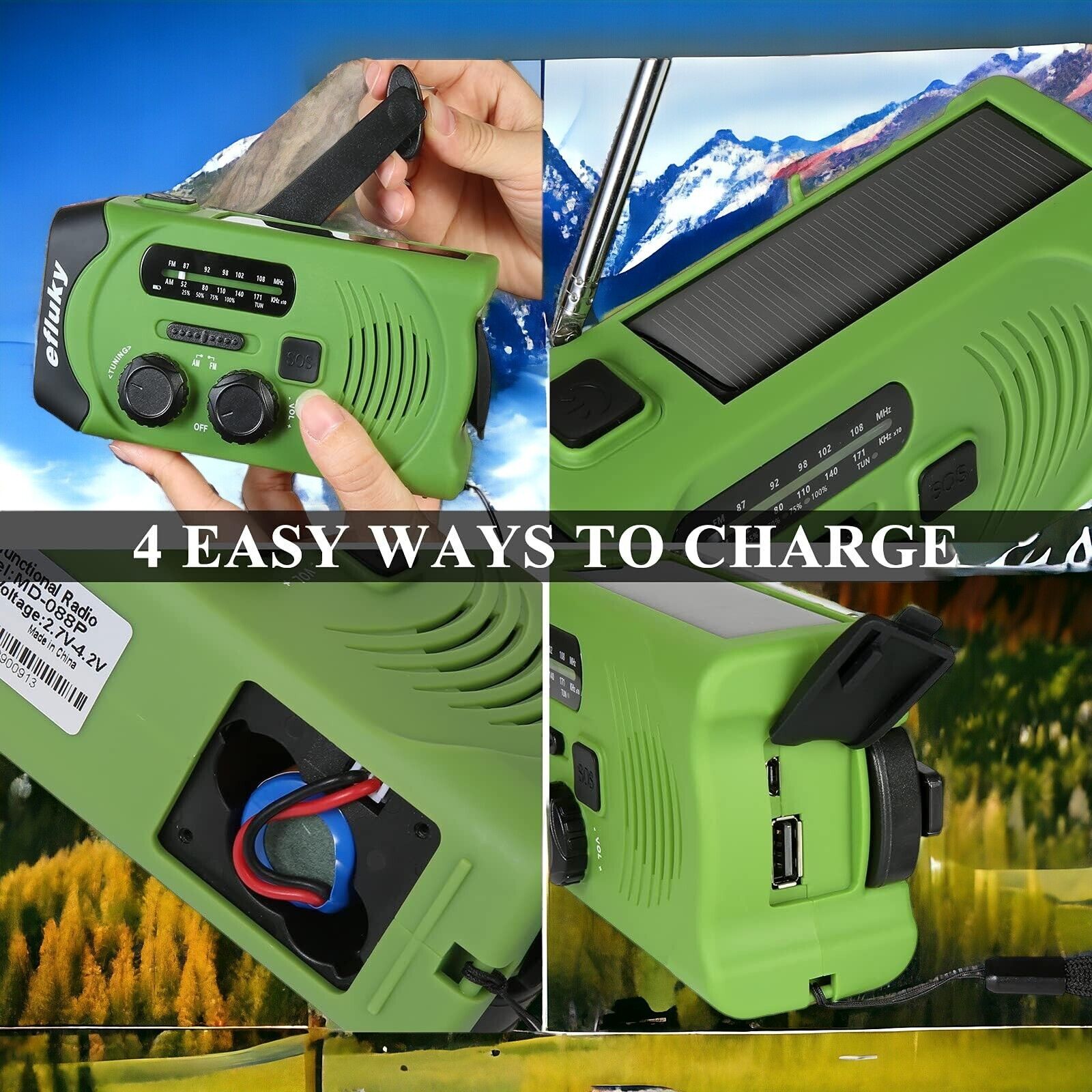 Solar Radio AM/FM Kurbelradio USB Wiederaufladbar Notfallradio, Led Taschenlampe