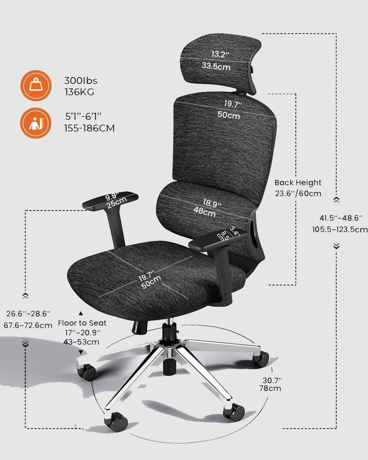 Ergonomischer Bürostuhl mit 3D Armlehnen – Chefsessel bis 136kg, Netz- & Polstersitz wählbar
