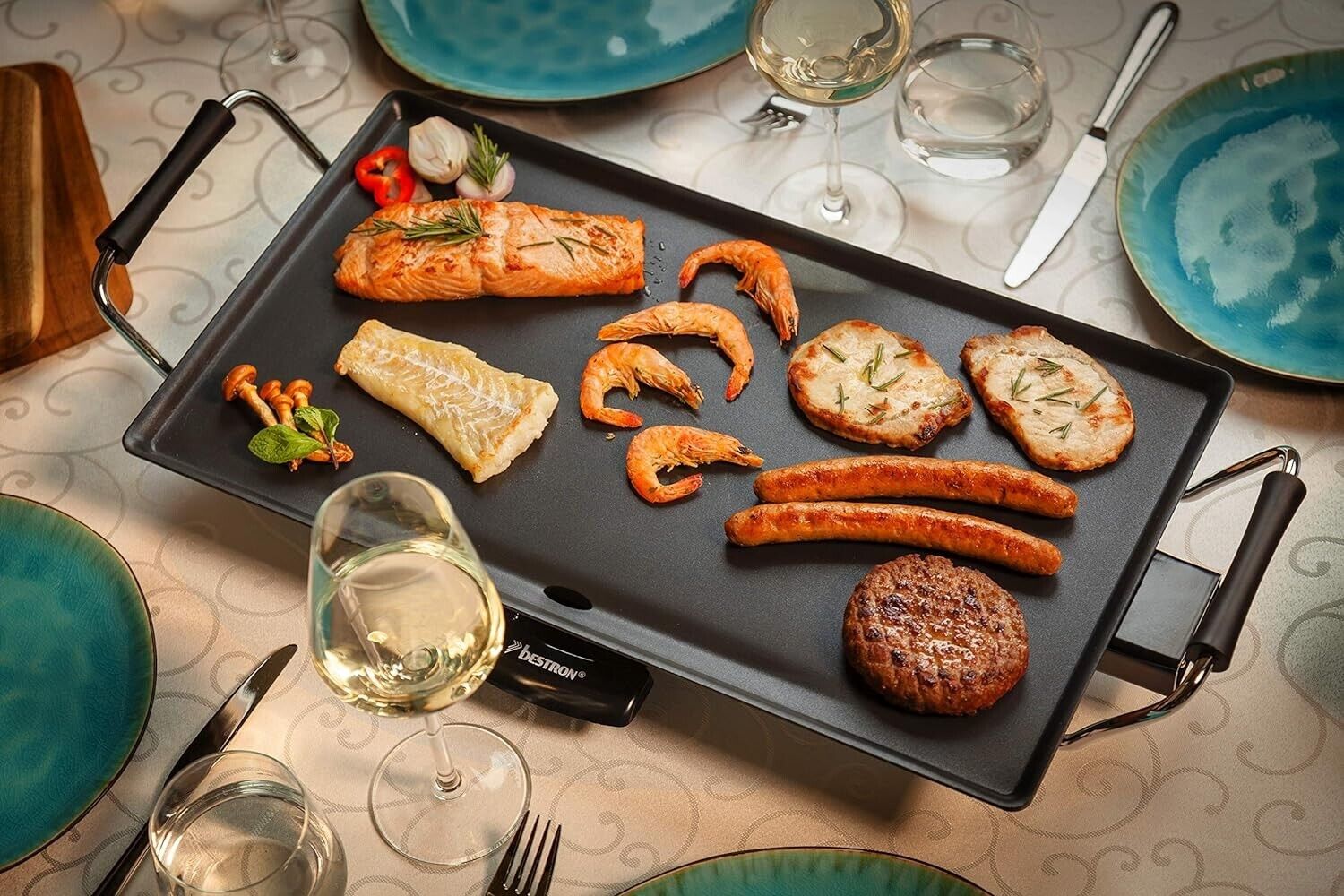 Bestron elektrischer Tischgrill, Plancha-/Teppanyaki-Grillplatte mit 4 Personen
