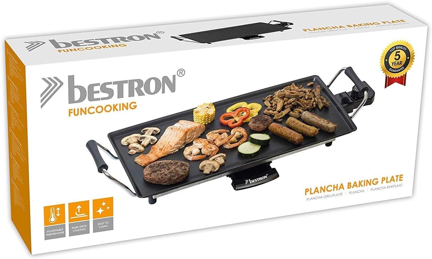 Bestron elektrischer Tischgrill, Plancha-/Teppanyaki-Grillplatte mit 4 Personen