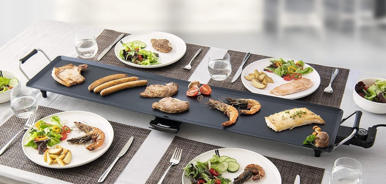 Bestron elektrische XXXL Plancha-/Teppanyaki-Grillplatte mit Antihaftbeschichtun