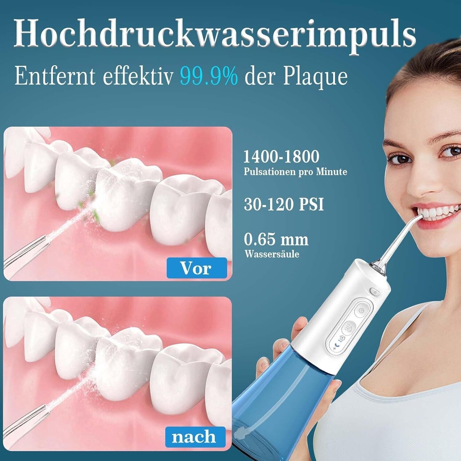 Munddusche Kabellos Water Flosser for Teeth,Elektrische Zahnzwischenraumreiniger