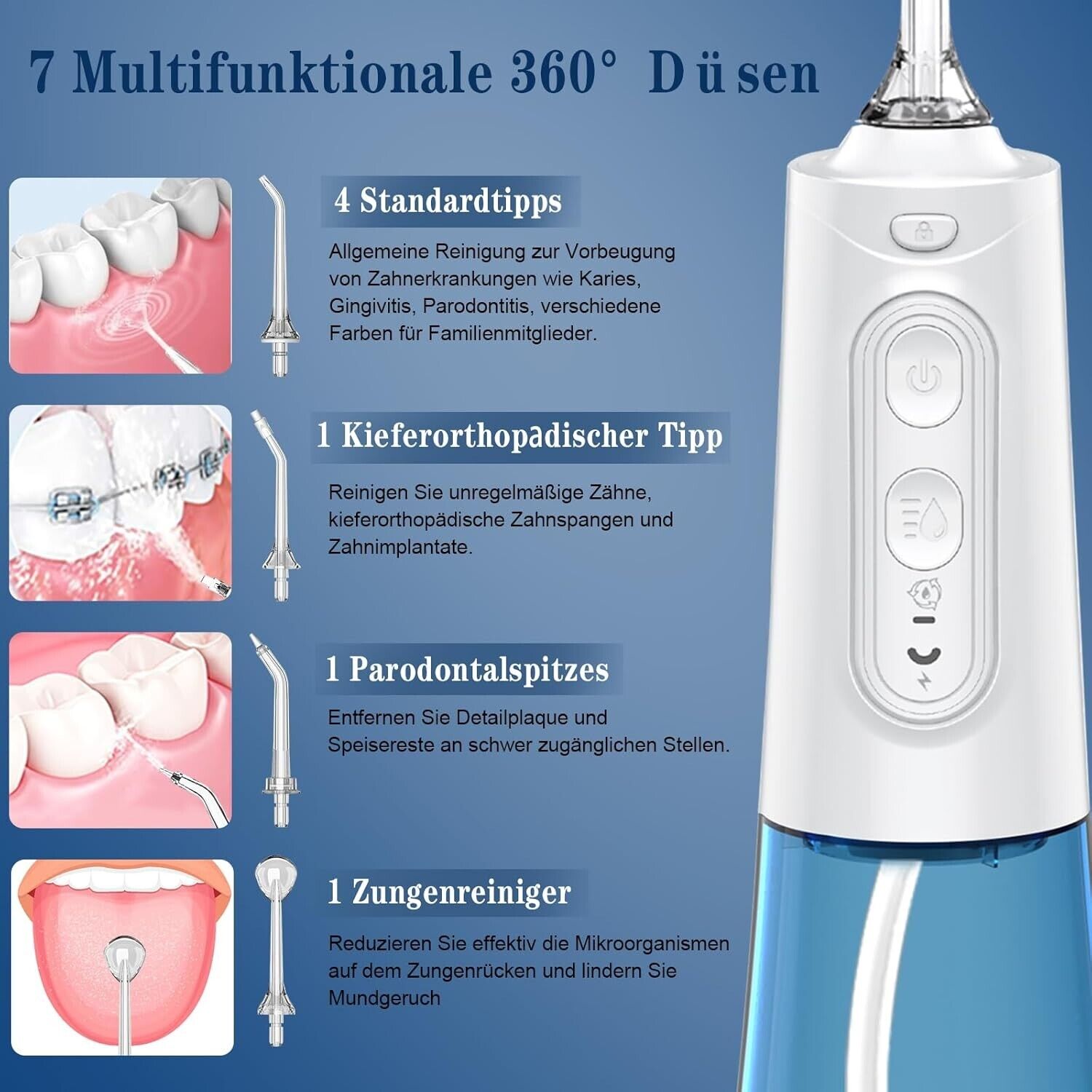 Munddusche Kabellos Water Flosser for Teeth,Elektrische Zahnzwischenraumreiniger