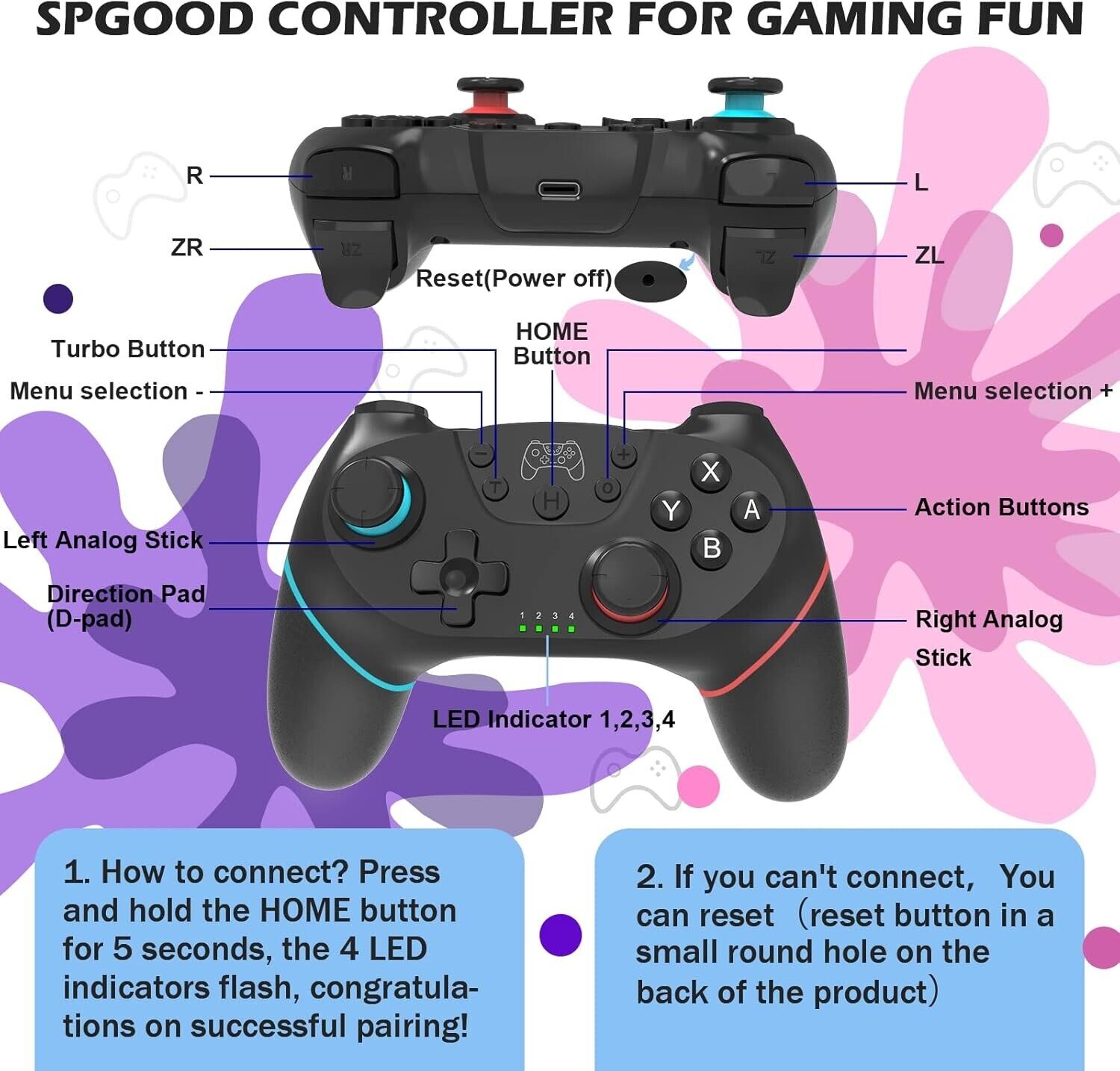 Wireless Controller für Nintendo Switch Pro Controller 550 mAh 2-3 h