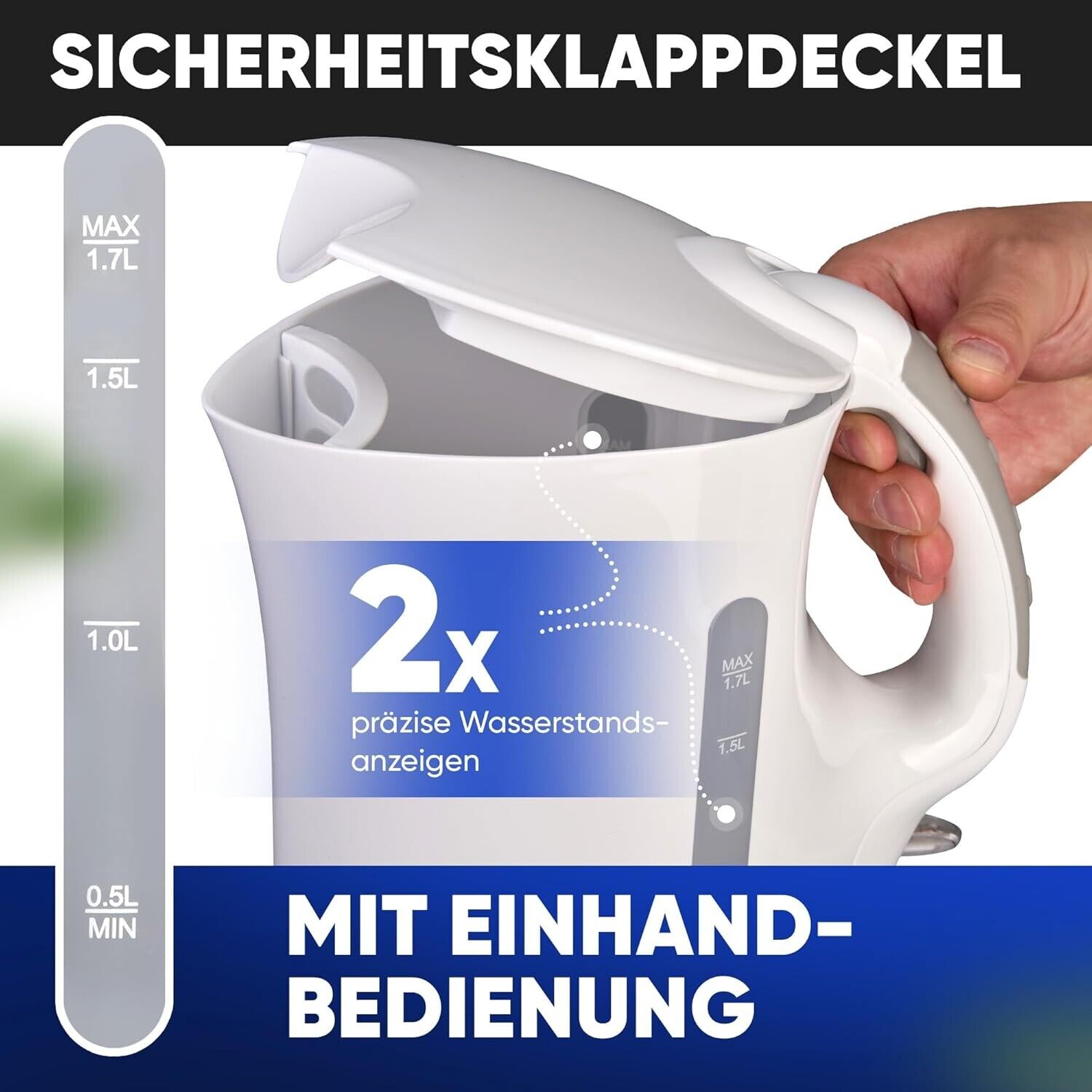 Bomann Wasserkocher Kettle Wasserkocher 1,7 L mit automatischer & max. 2200Watt