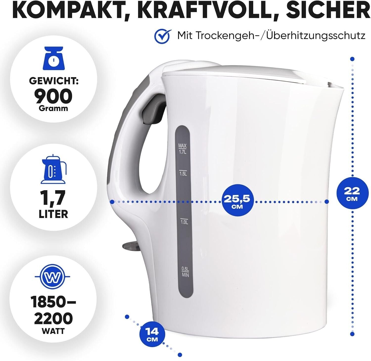 Bomann Wasserkocher Kettle Wasserkocher 1,7 L mit automatischer & max. 2200Watt