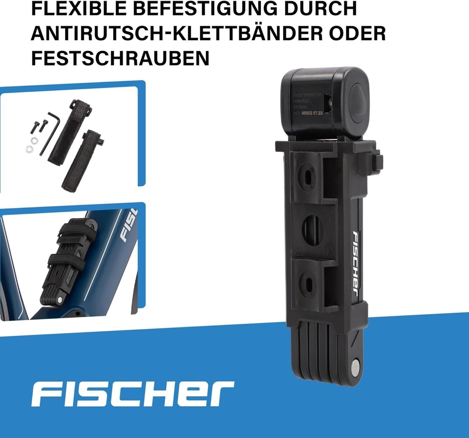 FISCHER Faltschloss mit Halterung Länge 85 cm Fahrradschloss Schlüssel schwarz