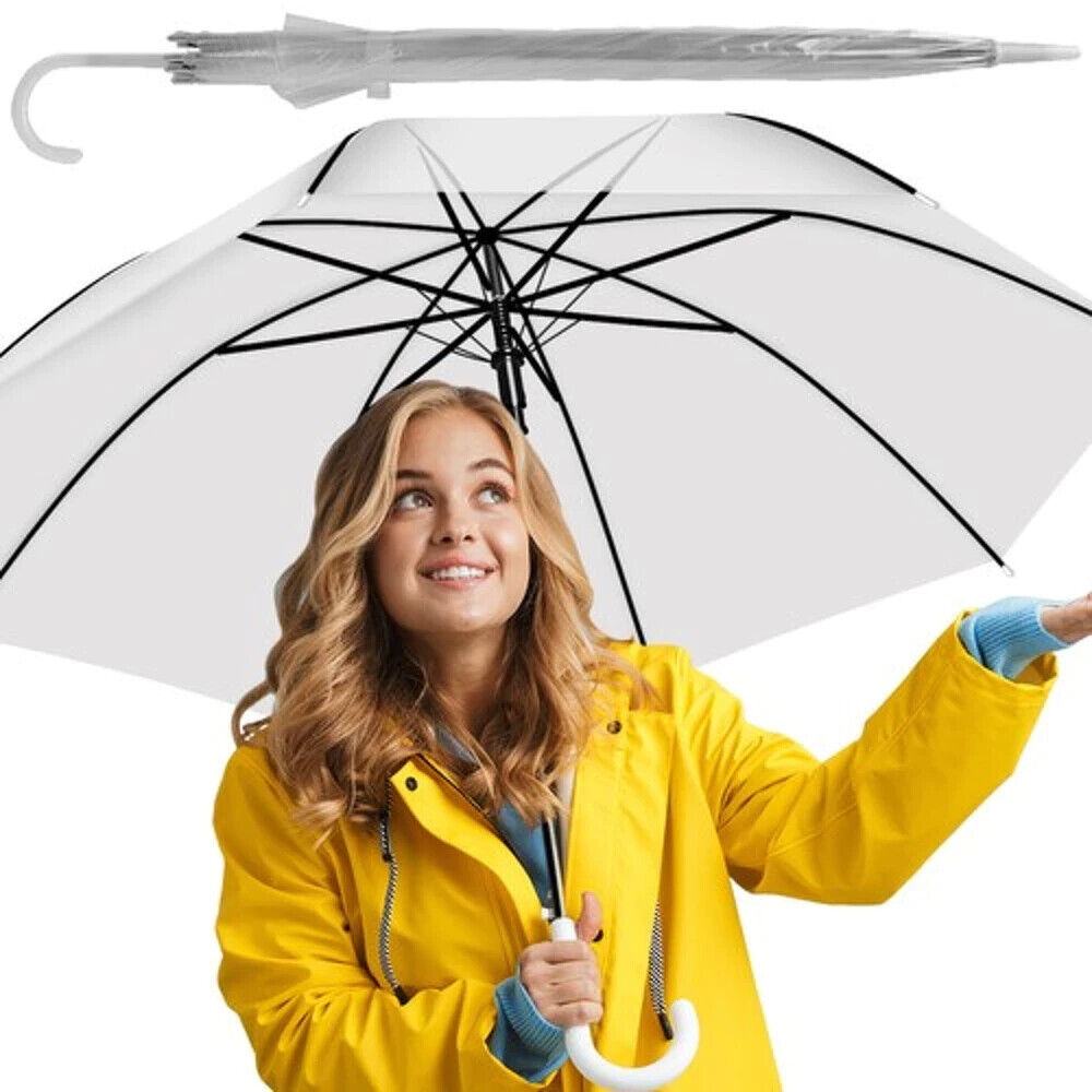 Automatik Regenschirm Transparent Weiß – Ideal für Hochzeit & Alltag
