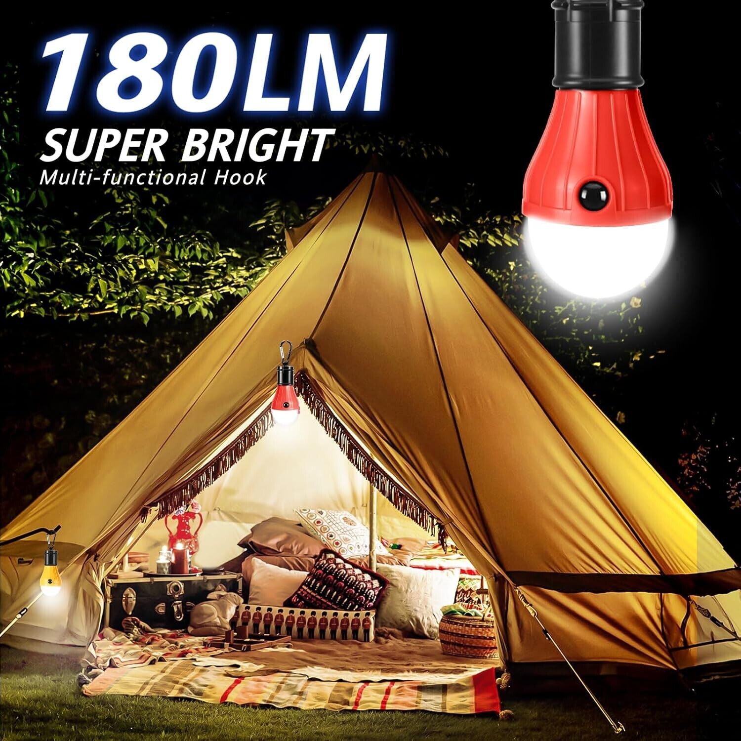 5x LED Campinglampe mit Clip–4 Modi Zeltlampe Batteriebetrieben–Outdoor Notlicht