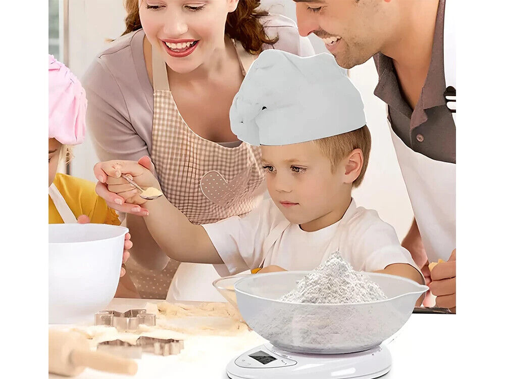 Digitale Küchenwaage mit Schüssel  5 kg LCD Waage  TARA  Messbecher  Weiß  ✅✅✅