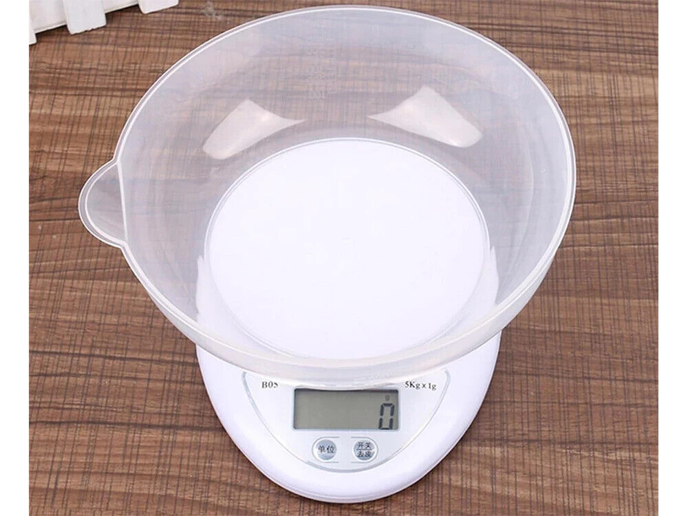 Digitale Küchenwaage mit Schüssel  5 kg LCD Waage  TARA  Messbecher  Weiß  ✅✅✅