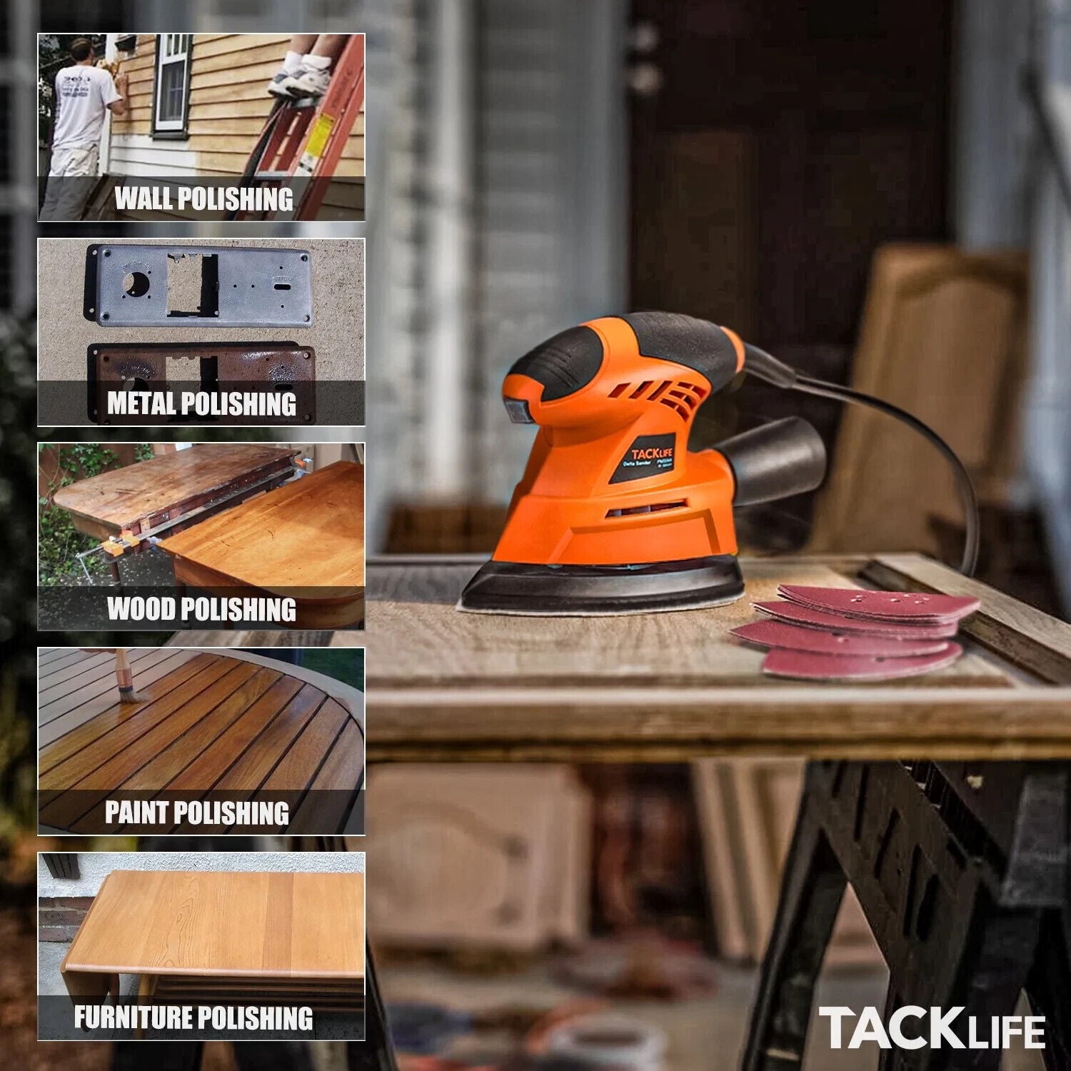 Tacklife Mouse Detail Sander mit Schleifpad 20Stücke Schleifpapier 360° 12000OPM