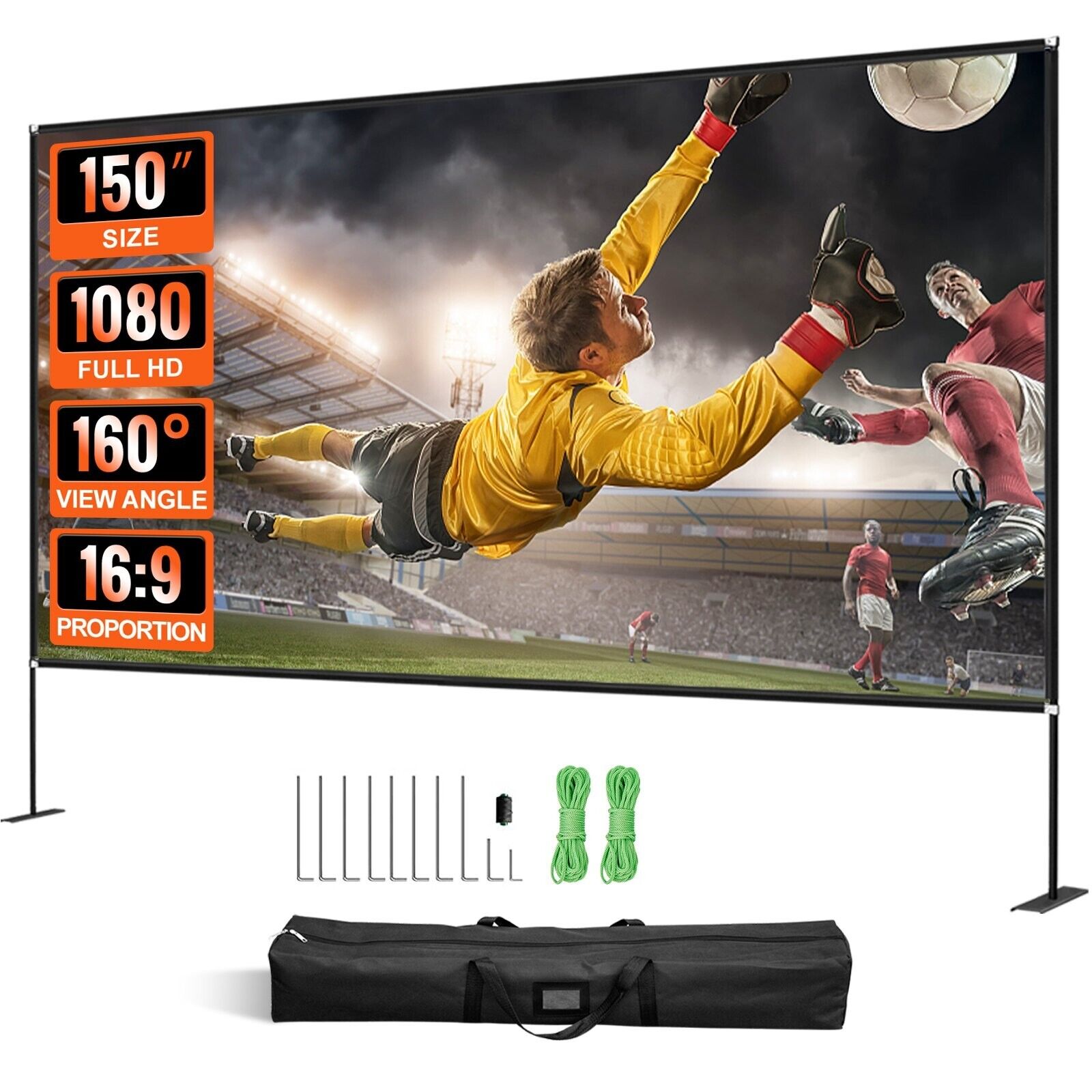 Beamer Leinwand Tragbare Filmleinwand 16:9 Ständer 347x201,9 cm HD 4K, 150 Zoll