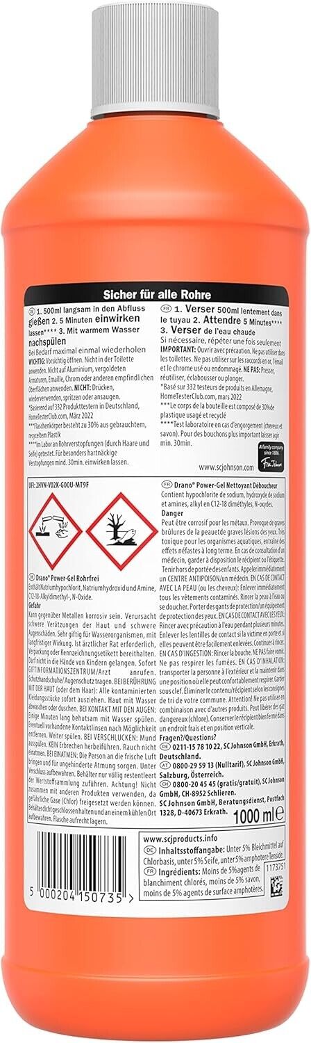Drano Power Gel Rohrfrei Abflussreiniger Rohrreiniger Küche Bad (1-3er) Pack