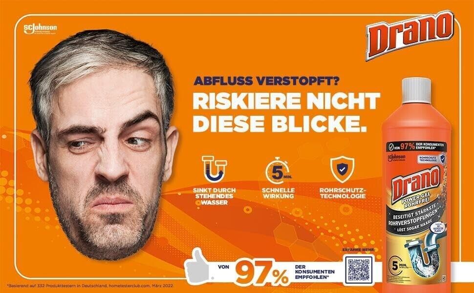 Drano Power Gel Rohrfrei Abflussreiniger Rohrreiniger Küche Bad (1-3er) Pack