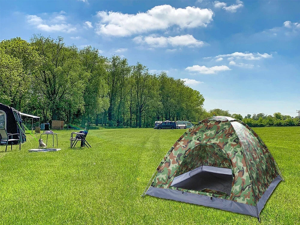 Campingzelt 2-3 Personen 200x200cm – Wasserdicht, Moskitonetz, Camouflage 🏕️🏕️