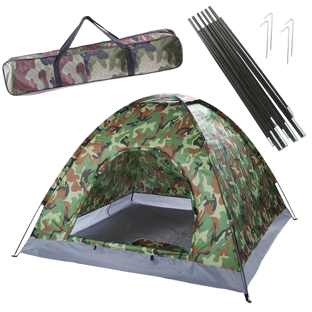 Campingzelt 2-3 Personen 200x200cm – Wasserdicht, Moskitonetz, Camouflage 🏕️🏕️