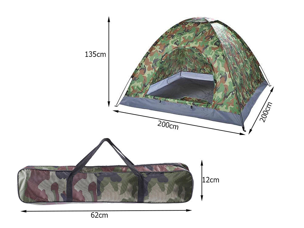 Campingzelt 2-3 Personen 200x200cm – Wasserdicht, Moskitonetz, Camouflage 🏕️🏕️