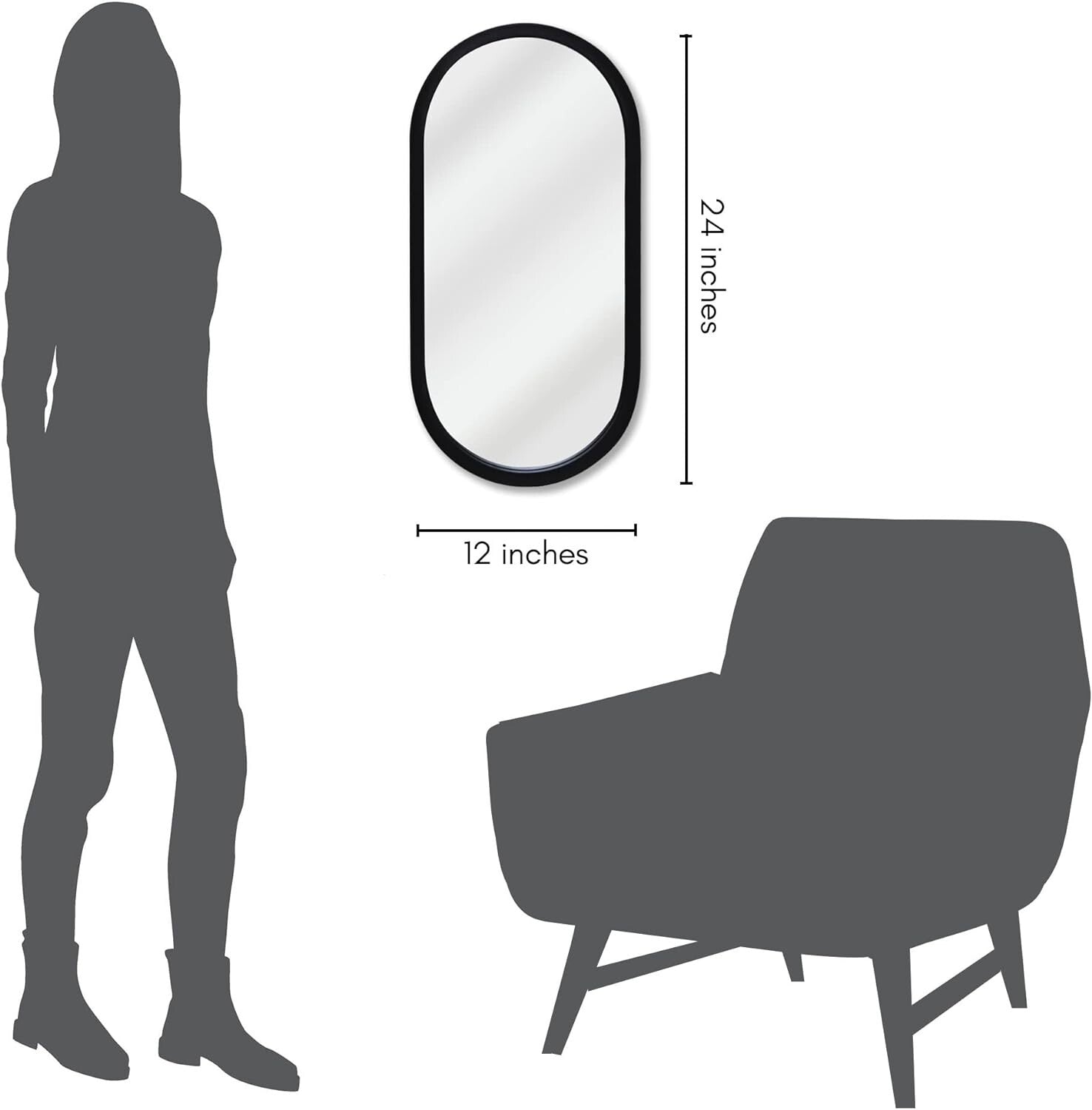 Oval Wandspiegel 31x61 cm Schwarz Badspiegel Wohnzimmer Spiegel Modern
