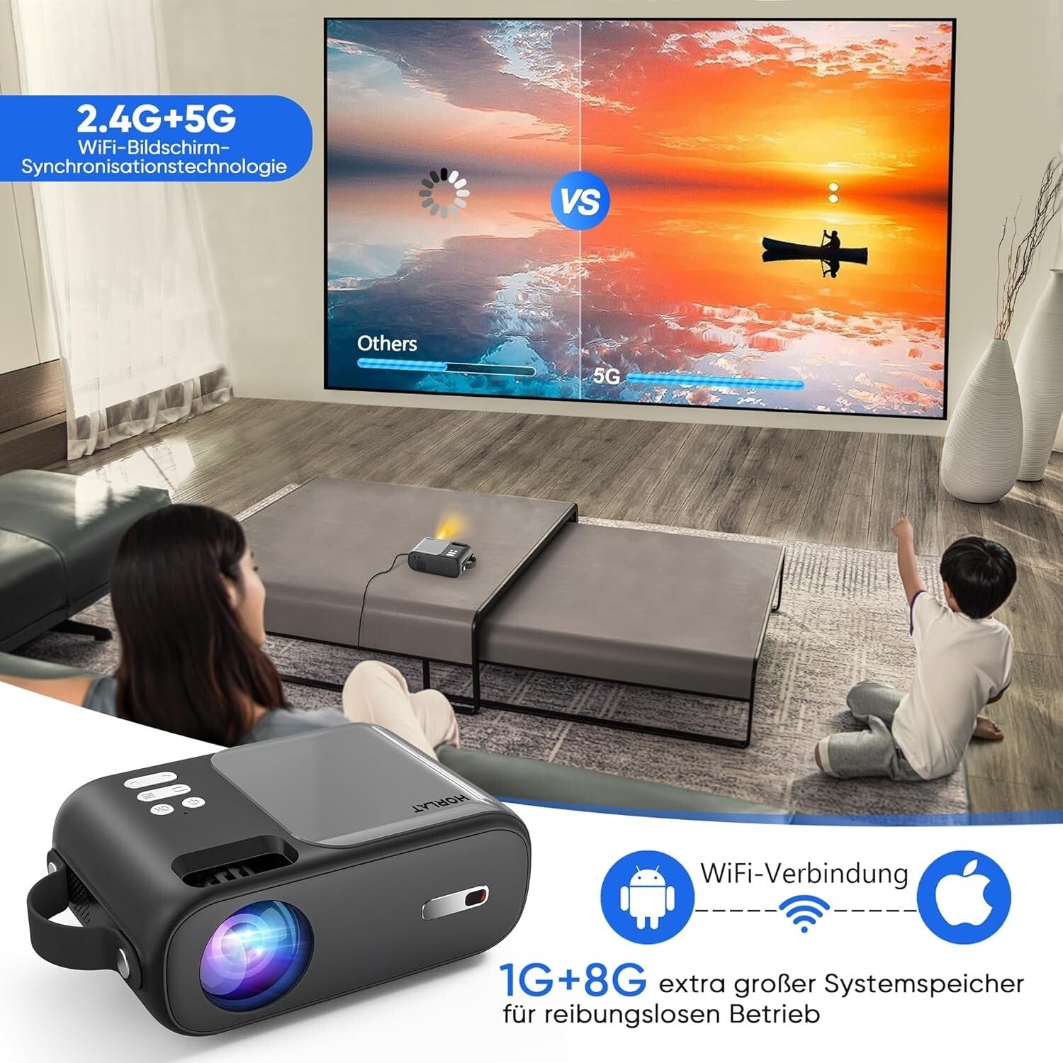 Mini Beamer 1080P WiFi Bluetooth 12800 Lumen Heimkino Projektor 🎬Full HD 5G