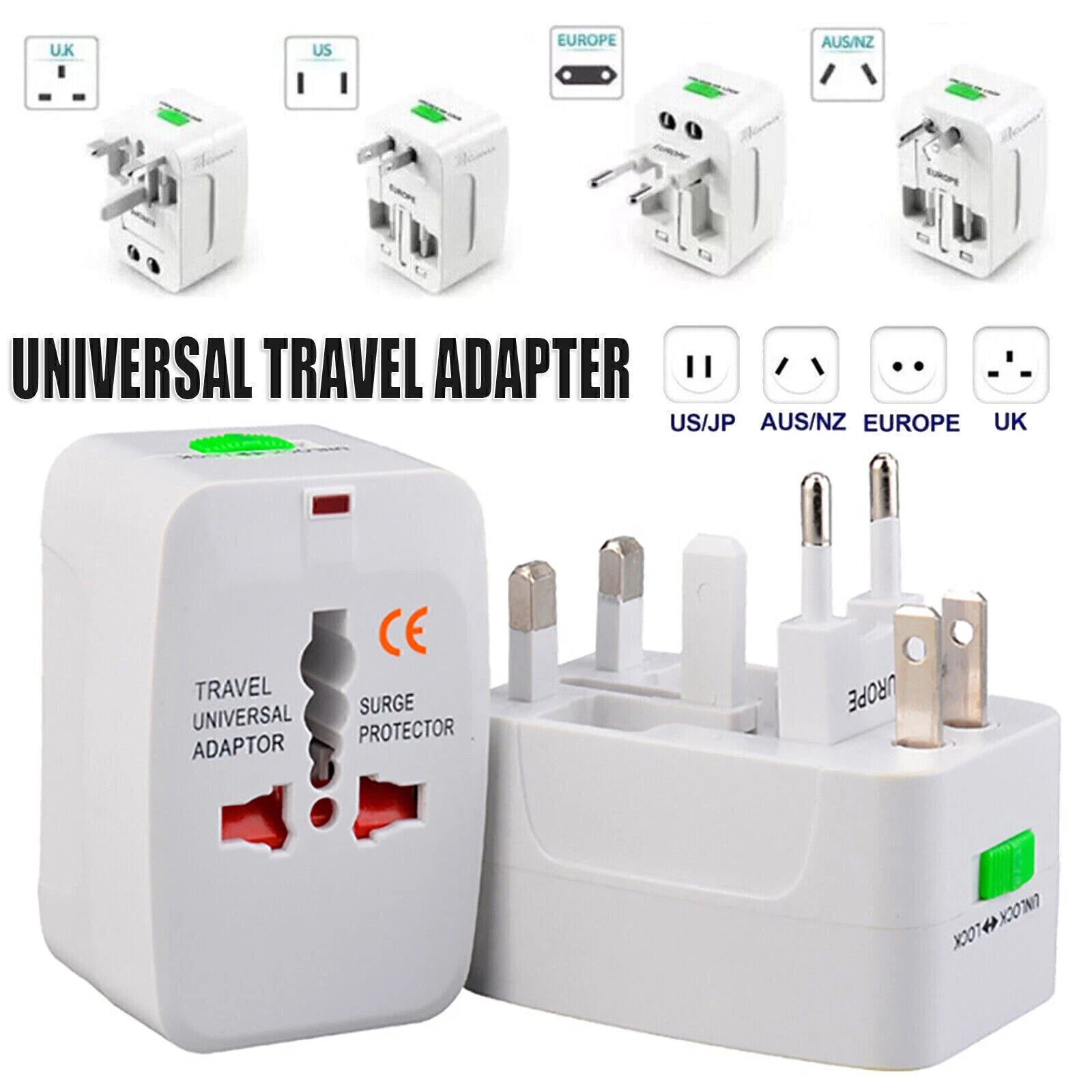 Universal Reiseadapter EU UK US AU Weltstecker 250V 10A  Weiß