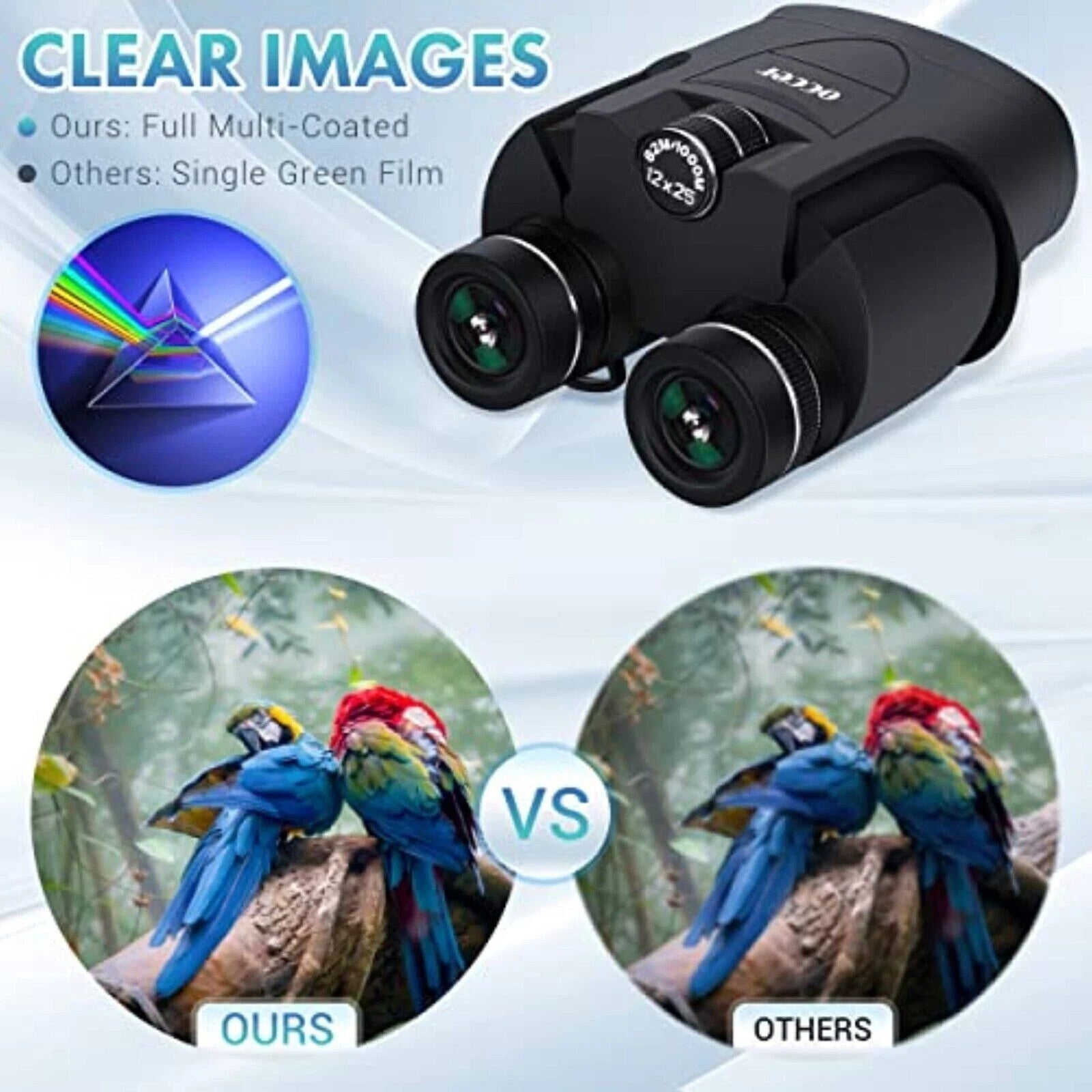 Occer 12x25 Kompakt Fernglas HD FMC Brillenträger Outdoor Reisen Vogel Jagd