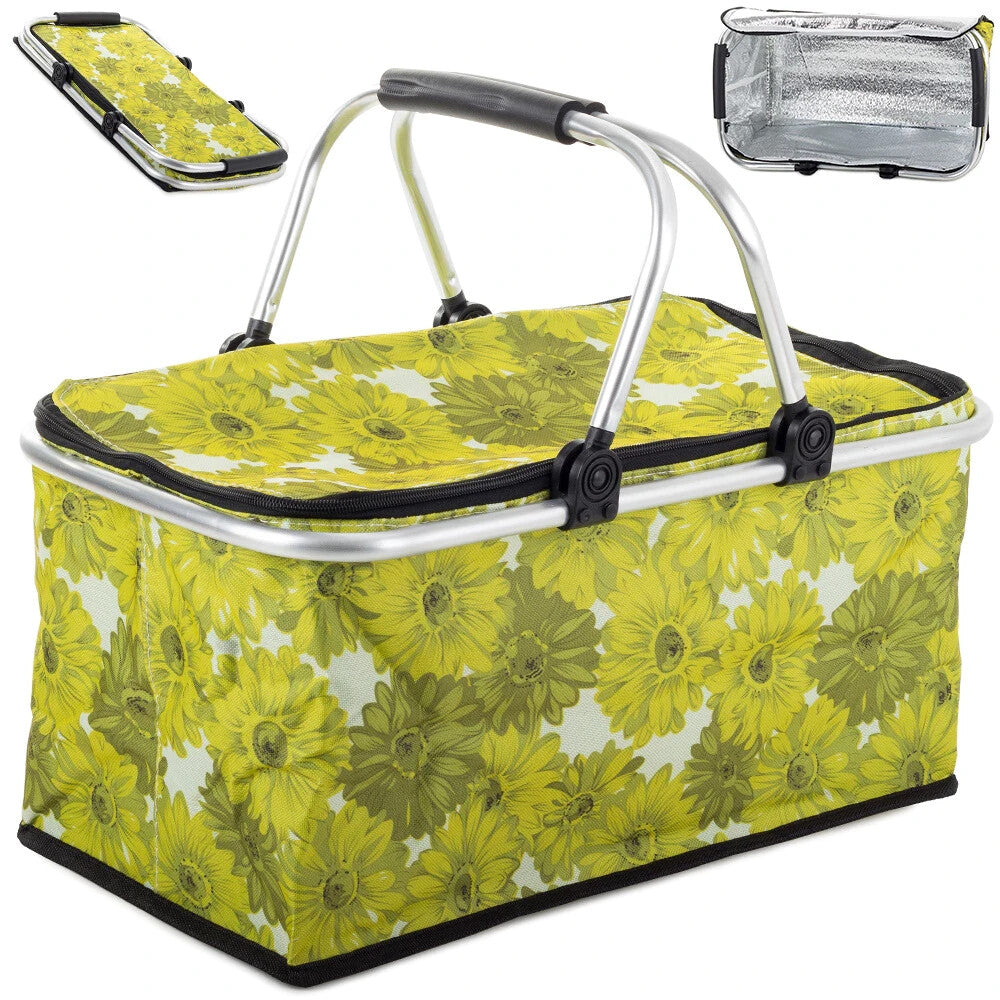 Thermo Einkaufskorb Faltbar 48x28x22cm – Picknickkorb mit Deckel Alu  🧊❄️🧳⛱️🥤