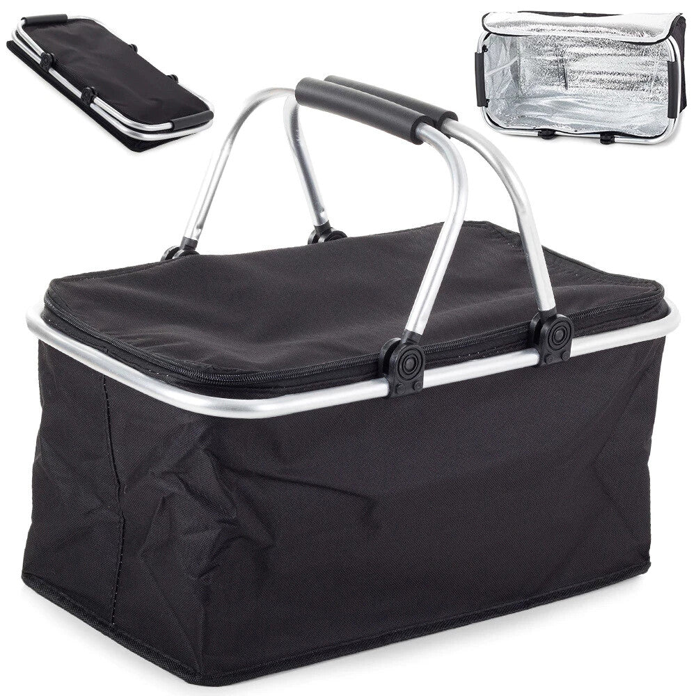 Thermo Einkaufskorb Faltbar 48x28x22cm – Picknickkorb mit Deckel Alu  🧊❄️🧳⛱️🥤