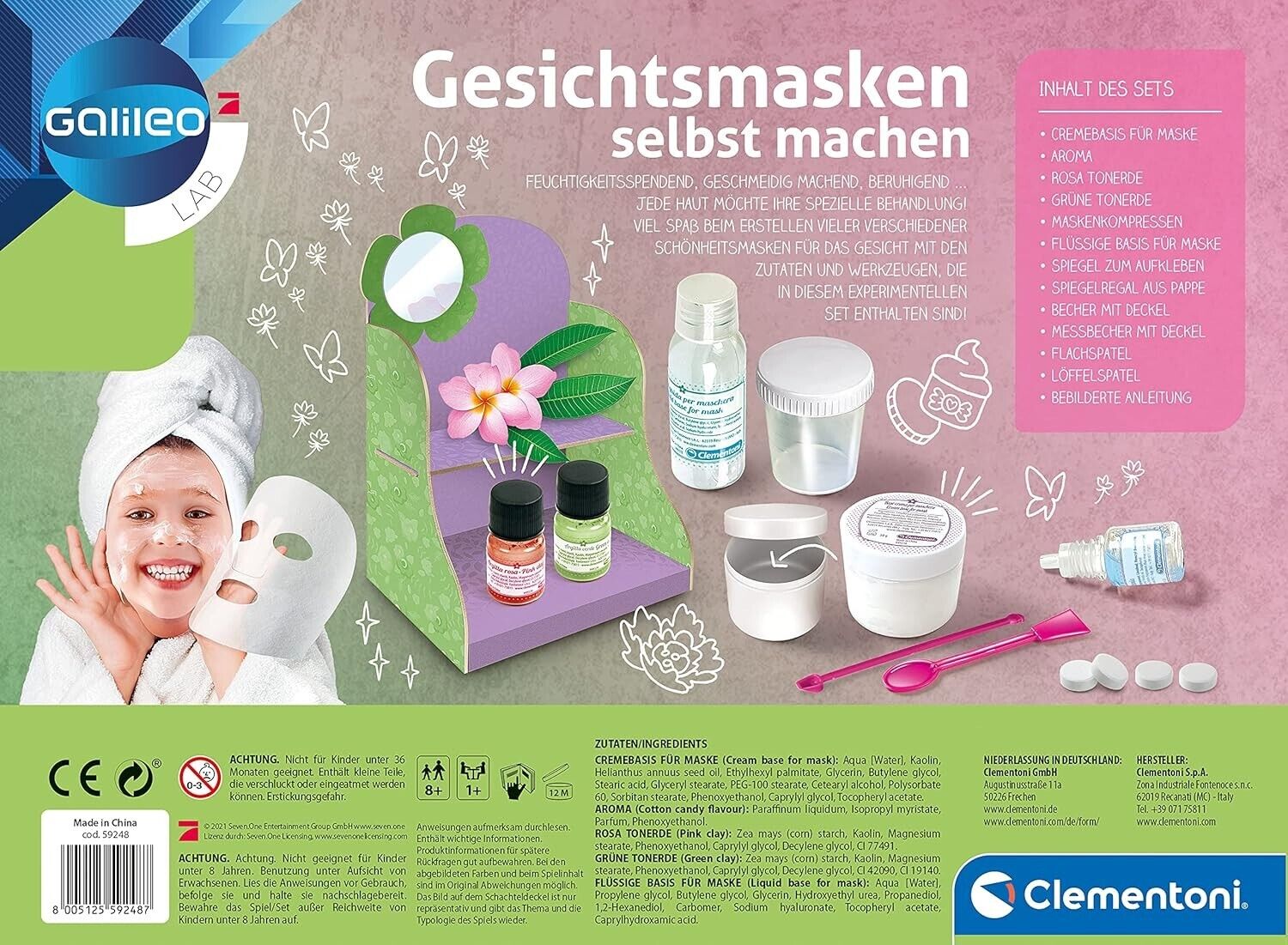 Clementoni 59248 Galileo Lab Gesichtsmasken Beauty Set DIY Tuchmasken Kosmetik