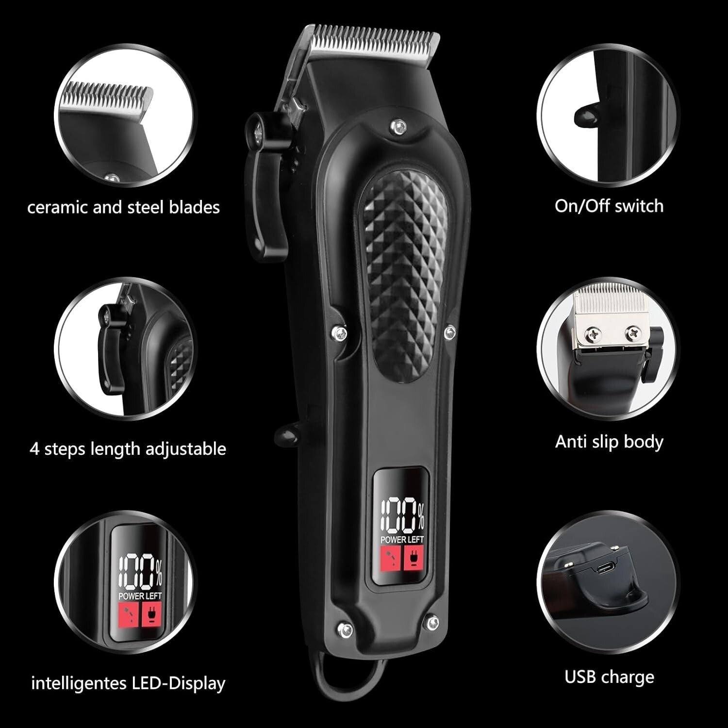 Profi Haarschneider & Barttrimmer für Herren – USB wiederaufladbar, LED-Anzeige