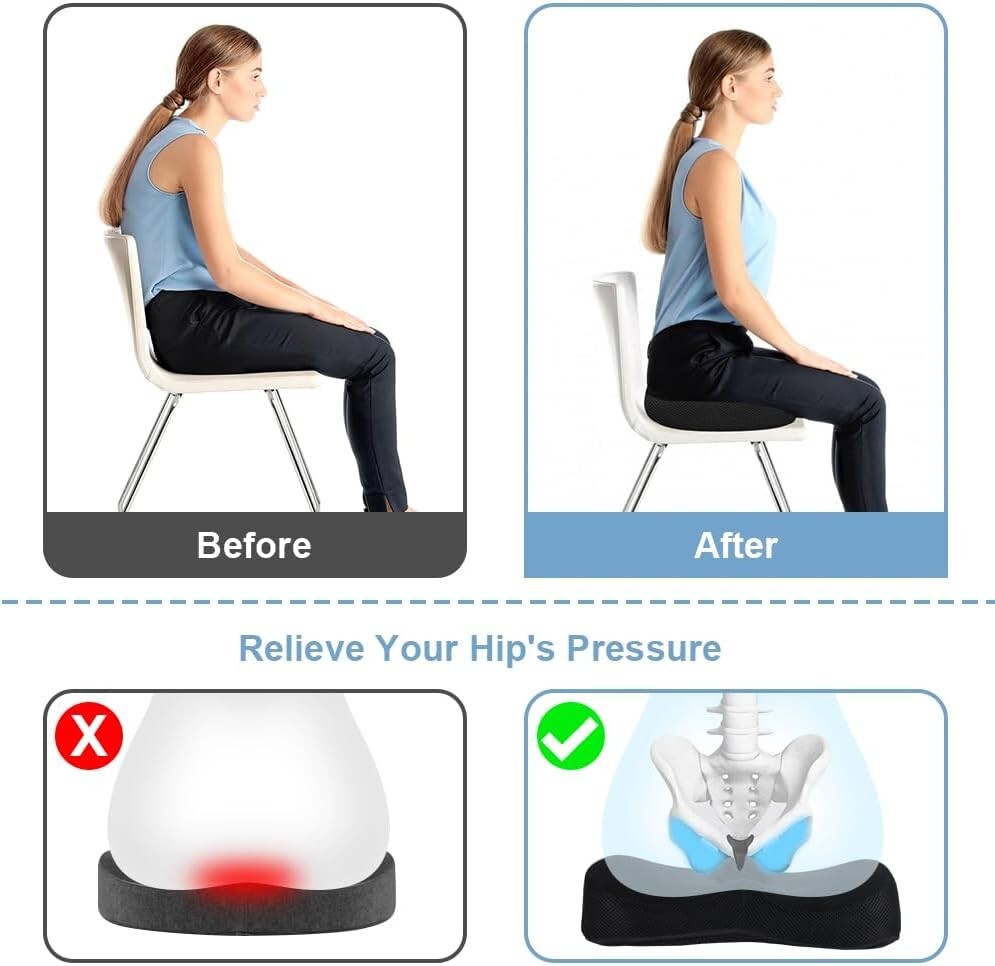 Orthopädisches Sitzkissen Memory Foam für Bürostuhl & Gamingstuhl, Ergonomisch