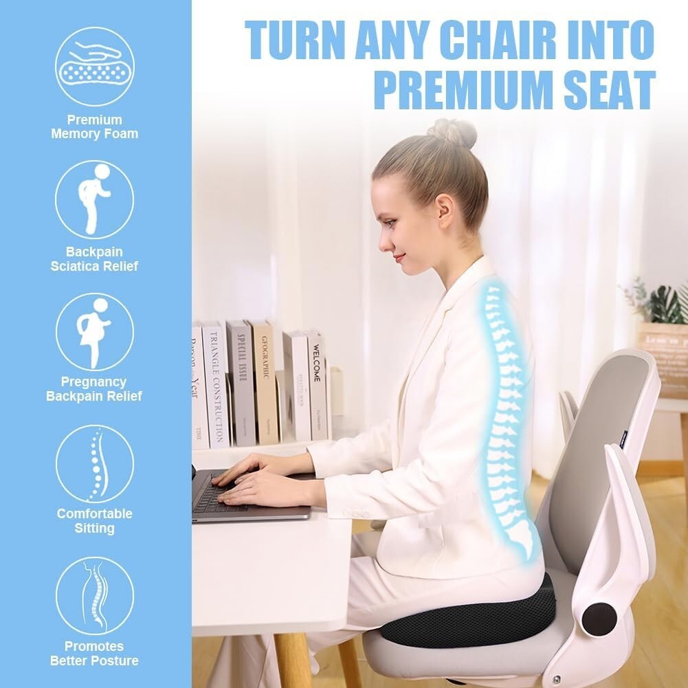 Orthopädisches Sitzkissen Memory Foam für Bürostuhl & Gamingstuhl, Ergonomisch
