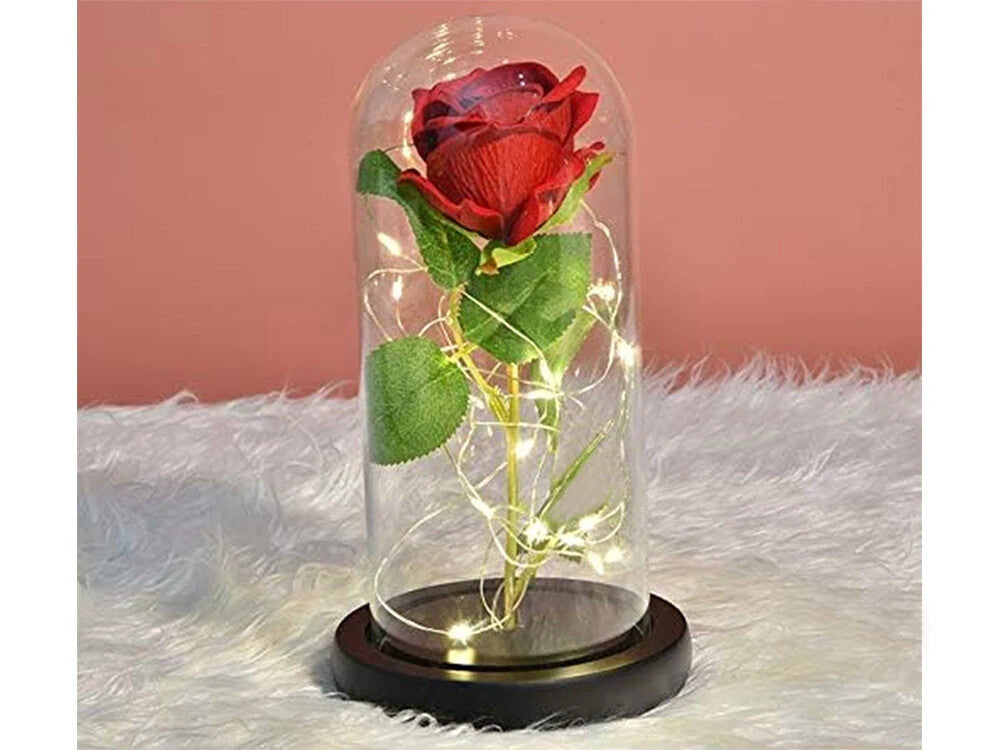 LED Ewige Rose im Glas Rot Geschenk für Frauen Valentinstag Geburtstag Deko