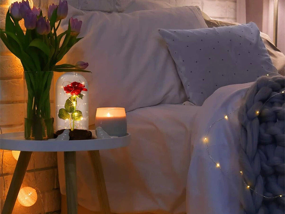 LED Ewige Rose im Glas Rot Geschenk für Frauen Valentinstag Geburtstag Deko