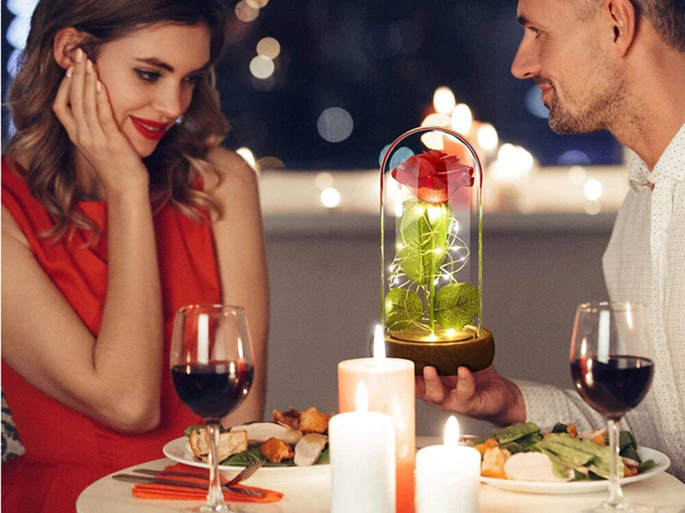 LED Ewige Rose im Glas Rot Geschenk für Frauen Valentinstag Geburtstag Deko