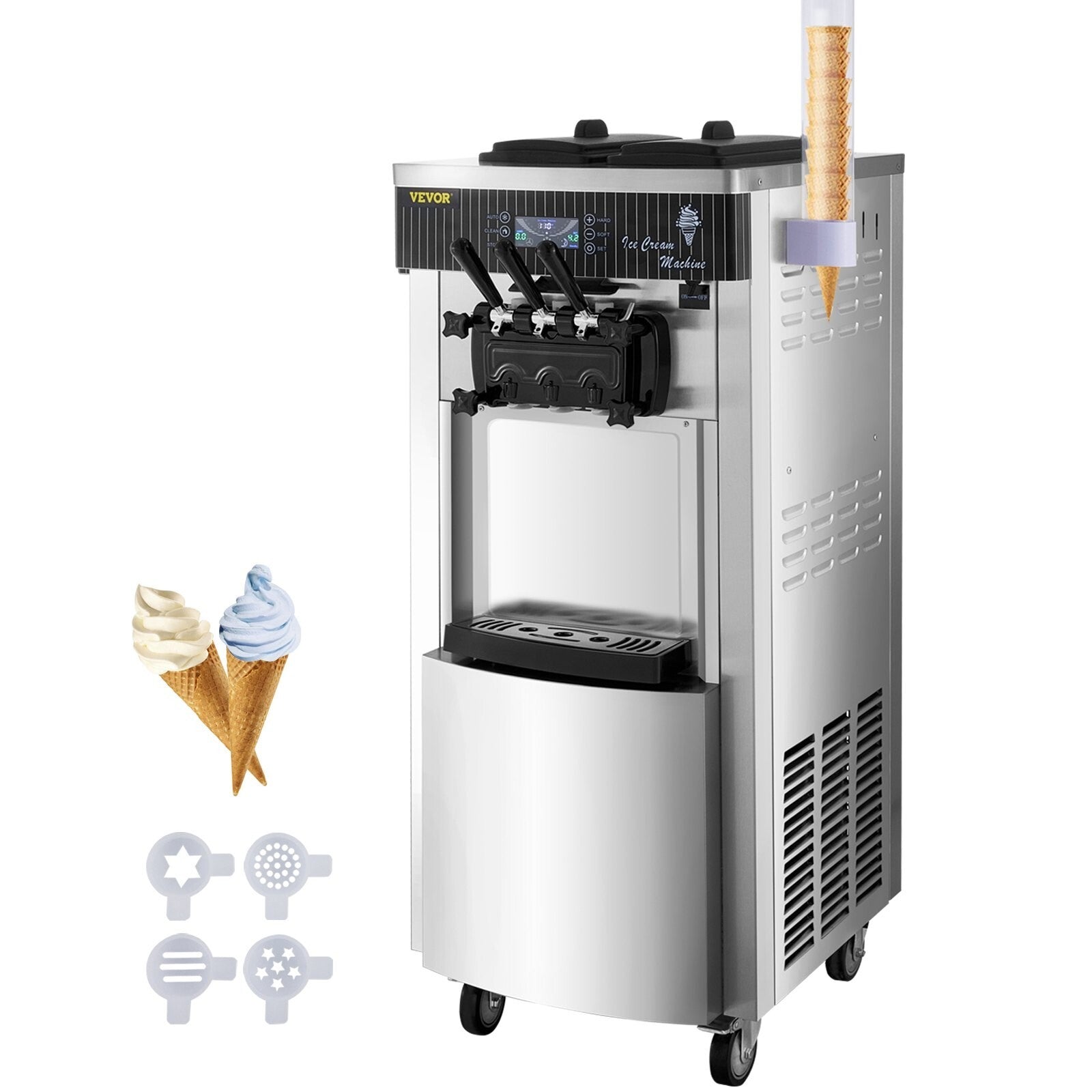VEVOR Softeismaschine 6L 2200W 3 Geschmack LCD Kompressor Edelstahl 220V