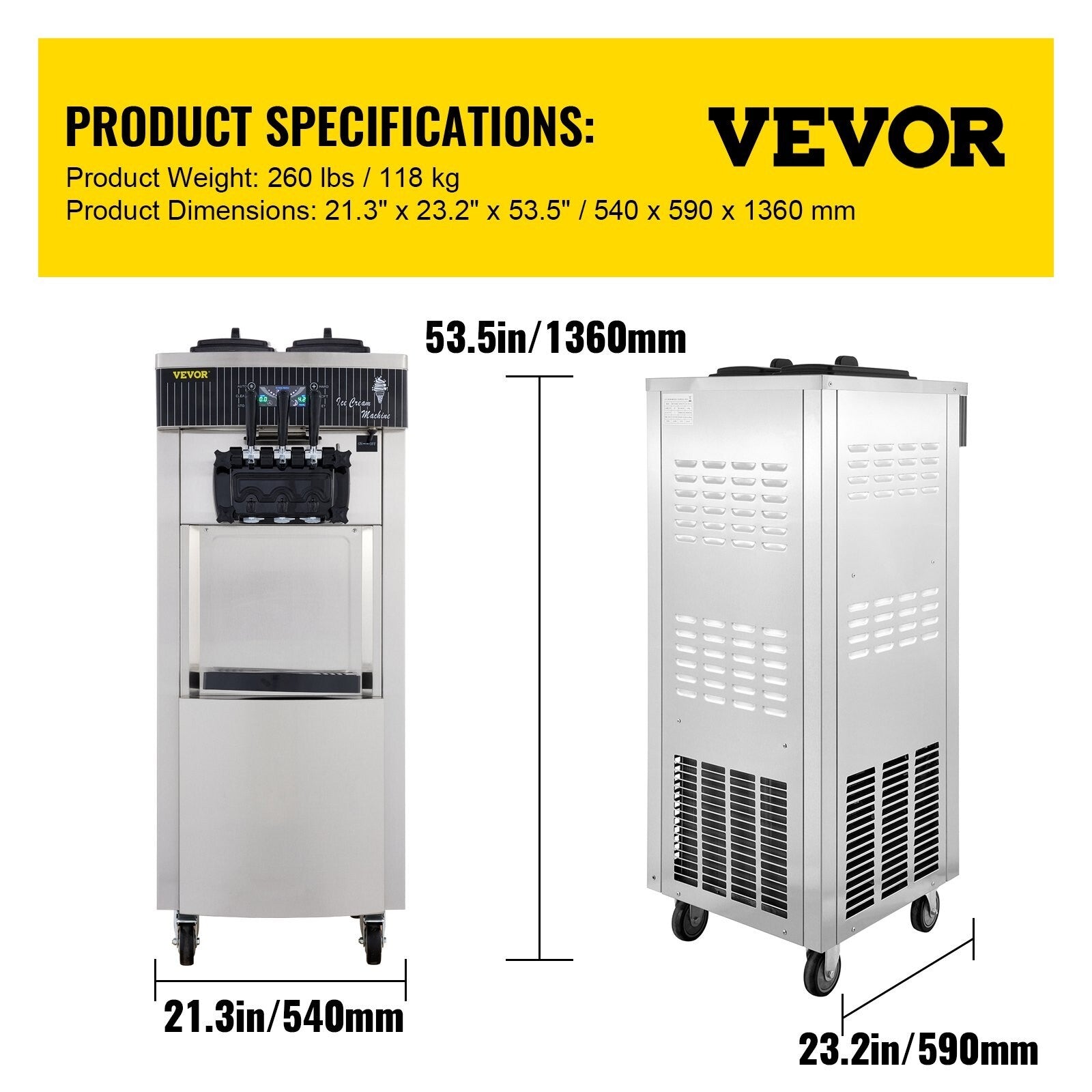 VEVOR Softeismaschine 6L 2200W 3 Geschmack LCD Kompressor Edelstahl 220V