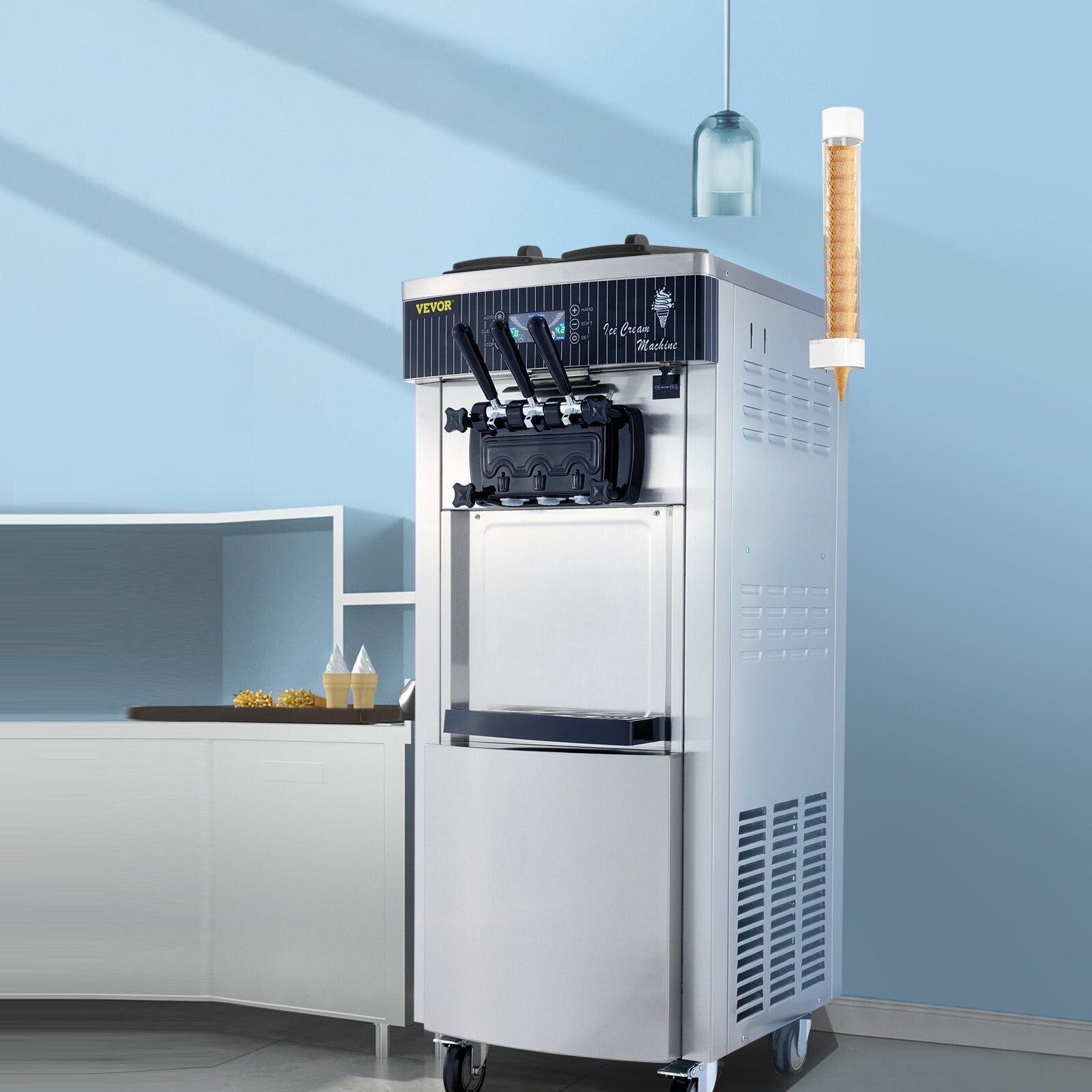 VEVOR Softeismaschine 6L 2200W 3 Geschmack LCD Kompressor Edelstahl 220V