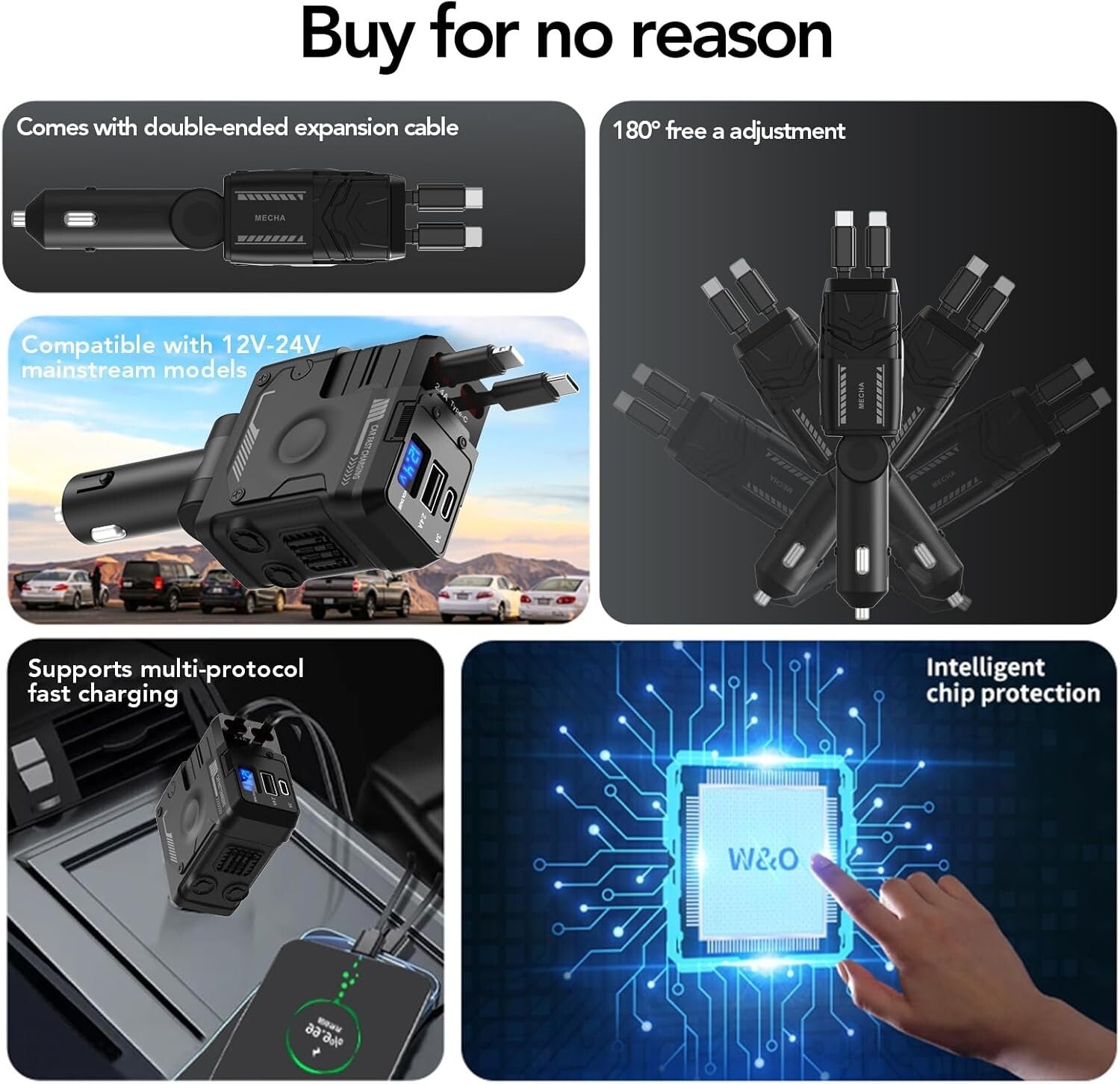 Auto Ladegerät 4in1 60W Schnellladung Typ-C USB PD Kfz Adapter für Smartphones