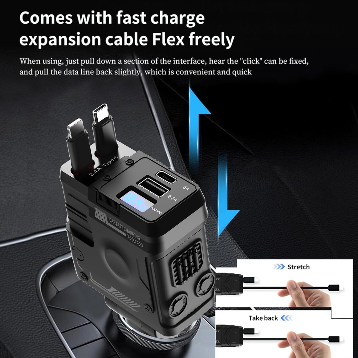 Auto Ladegerät 4in1 60W Schnellladung Typ-C USB PD Kfz Adapter für Smartphones